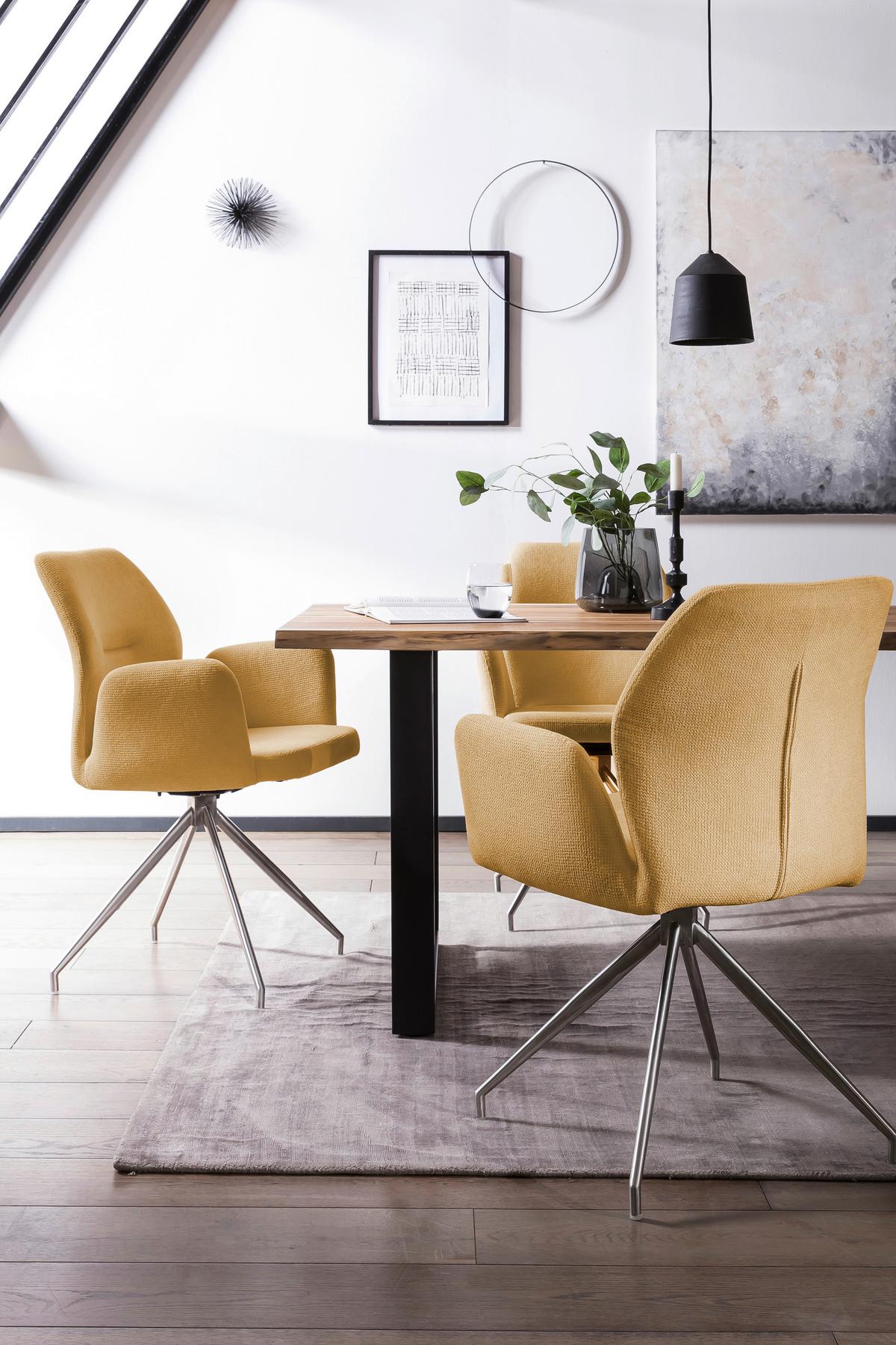 Tischgruppe Gelb/Walnussfarben L: 180cm - Gelb/Silberfarben, MODERN, Holz/Textil (160/90/75cm) - Livetastic