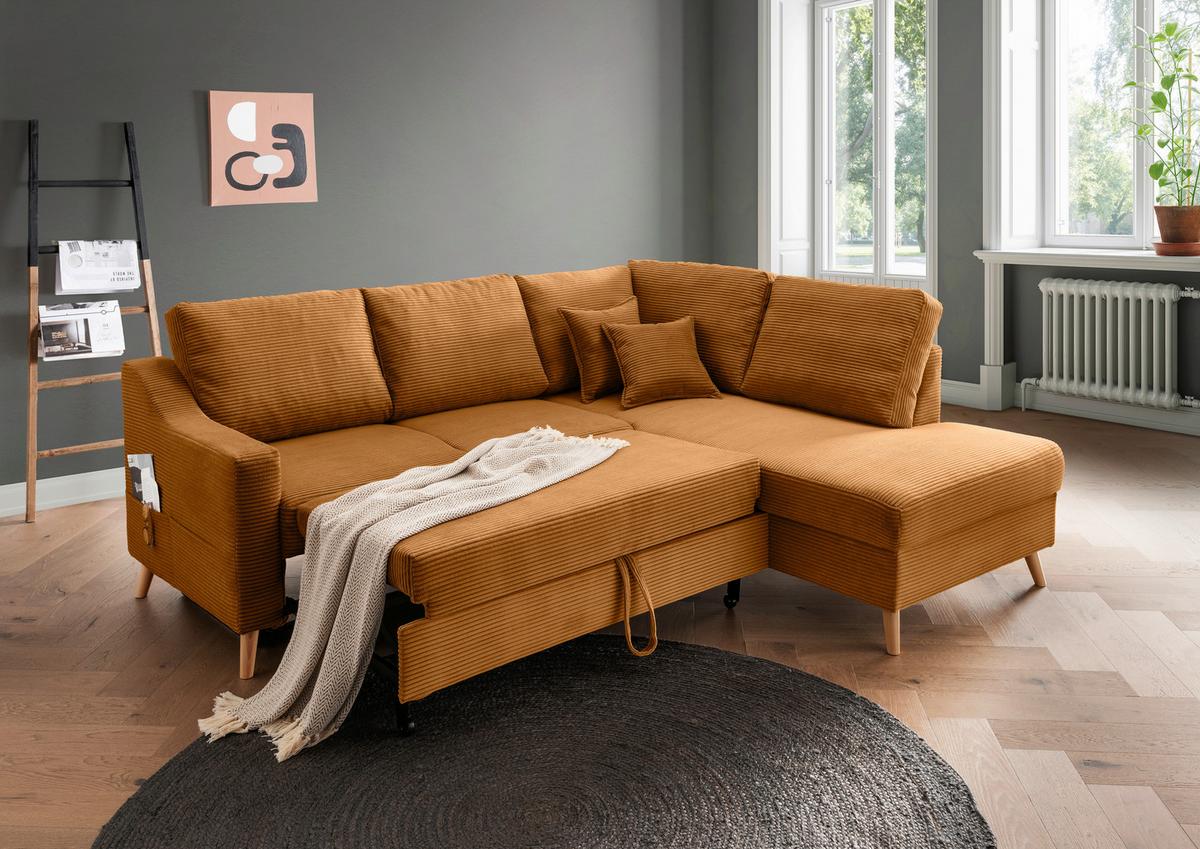 Ecksofa Valentina Goldfarben S: 230x200 Cm - Goldfarben/Naturfarben, MODERN, Textil (230/200cm) - Livetastic