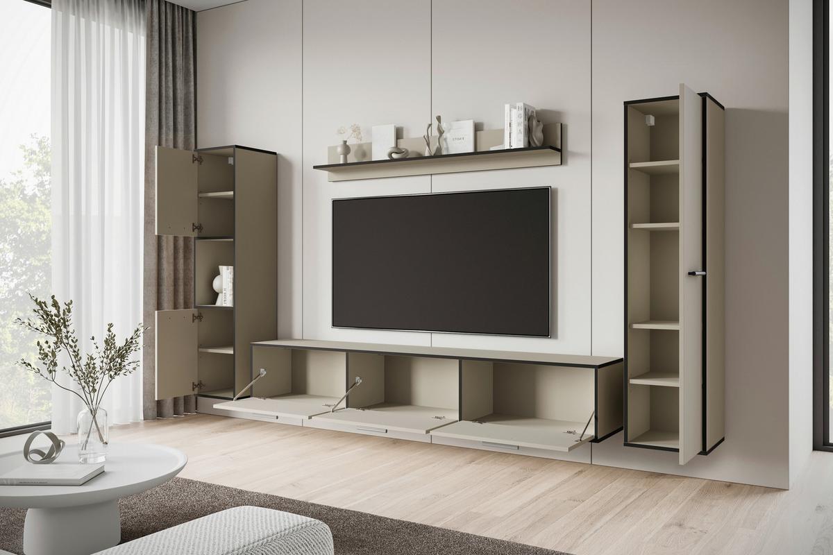 Wohnwand 4 -Teilig. Bogota XL Kaschmir/Graphitfarben - Kaschmir/Schwarz, Basics, Holzwerkstoff (240/130/31cm) - P & B