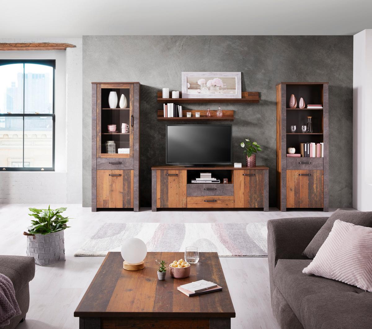 Tv-lowboard Ontario B: 176 Cm Eiche Dekor/dunkelgrau - Dunkelgrau/Eichefarben, Trend, Holzwerkstoff (176/67,7/41,5cm) - Ondega