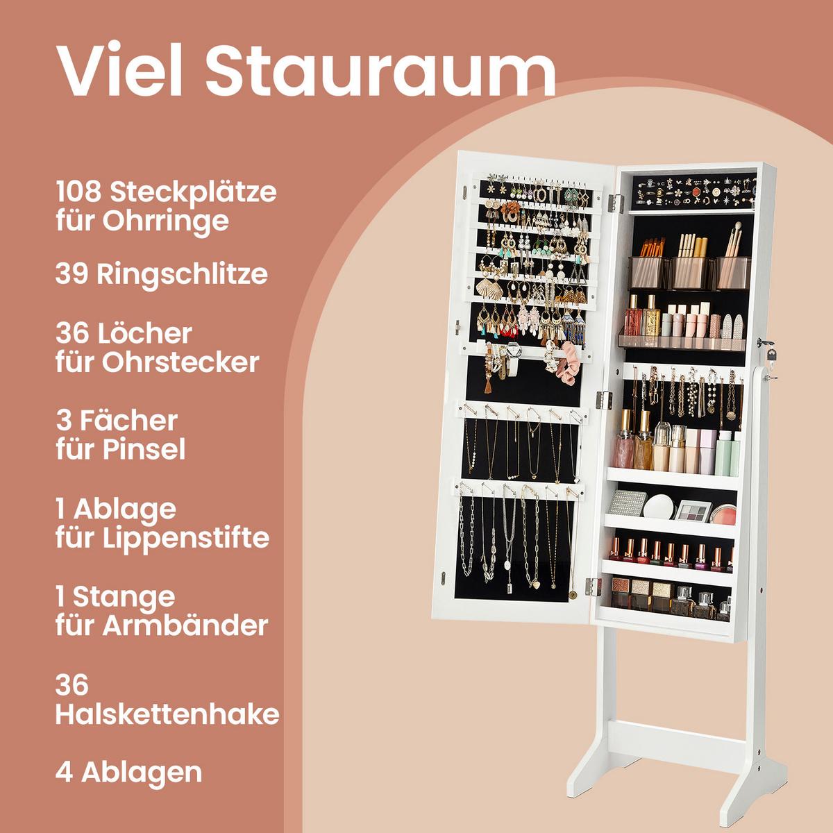 Schmuckschrank Weiß B: 41,2 Cm - Weiß, Basics, Glas/Holzwerkstoff (41,2/152/36,5cm)
