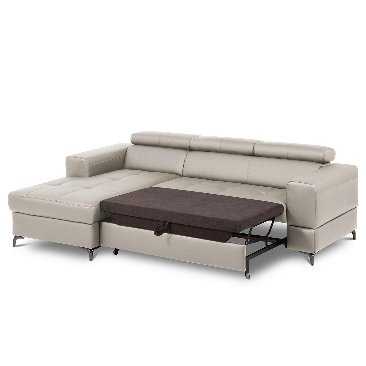 Ecksofa Torino Teilleder Platinfarben 173x247 - Platinfarben/Schwarz, Design, Leder/Textil (173/247cm) - Livetastic