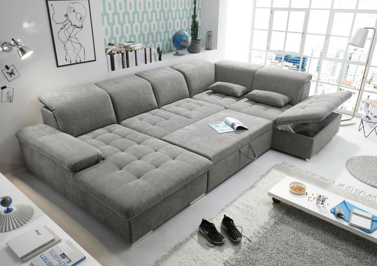 Sedací souprava WAYNE U - barvy stříbra/jílová barva, Konvenční, textil/plast (188/340/240cm) - MID.YOU