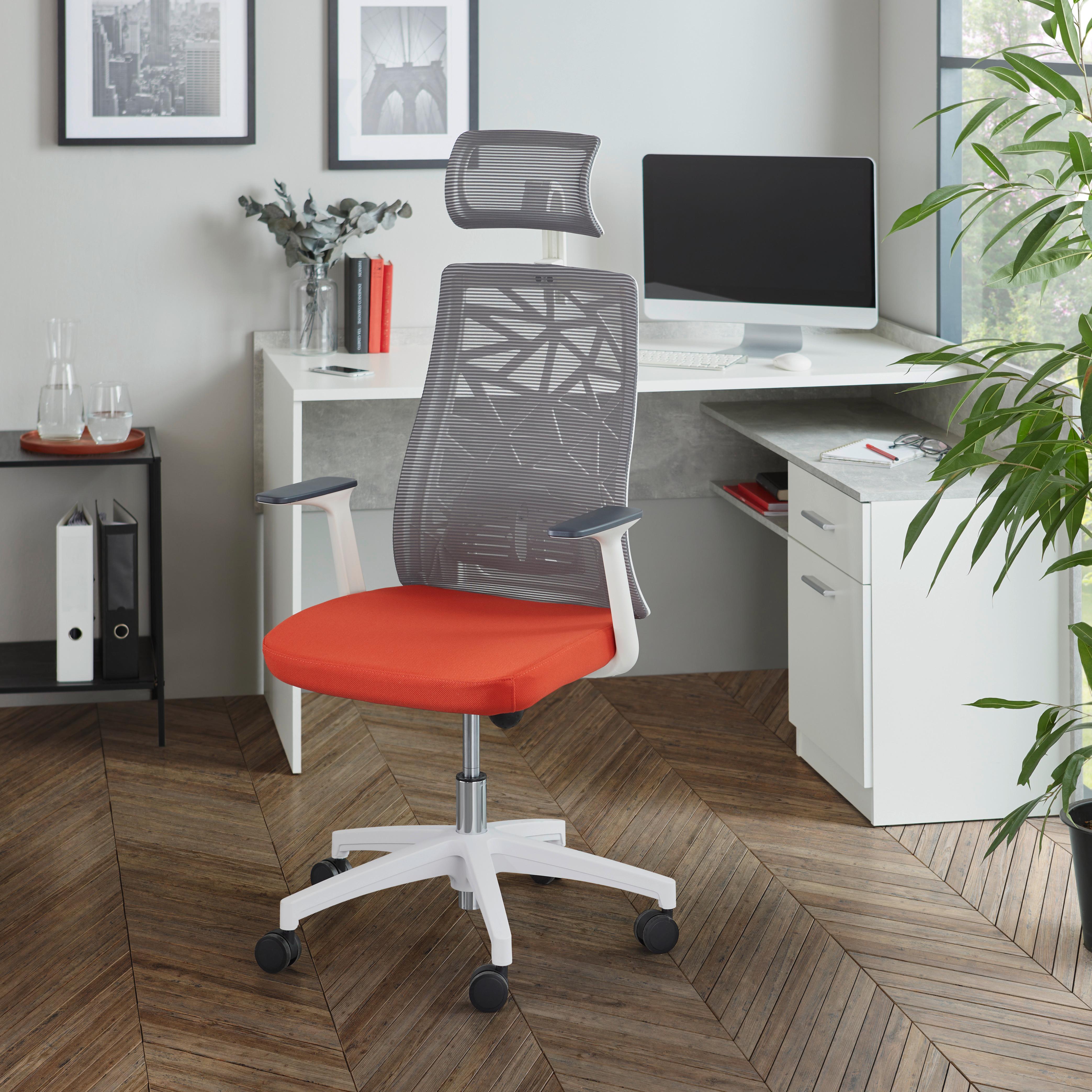 Kancelárske kreslo DEMO 2 - sivá/biela, Modern, textil/plast (64/120-140/60cm)