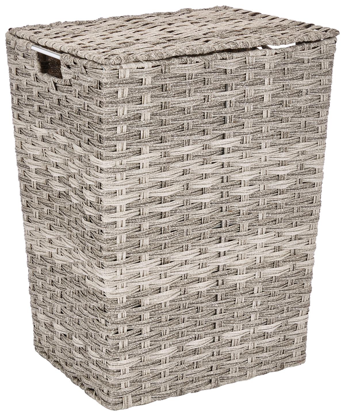 Wäschetonne Mit Deckel Jandra Grau/silber 40x52x30 Cm - Silberfarben/Grau, ROMANTIK / LANDHAUS, Kunststoff/Metall (40/52/30cm) - James Wood