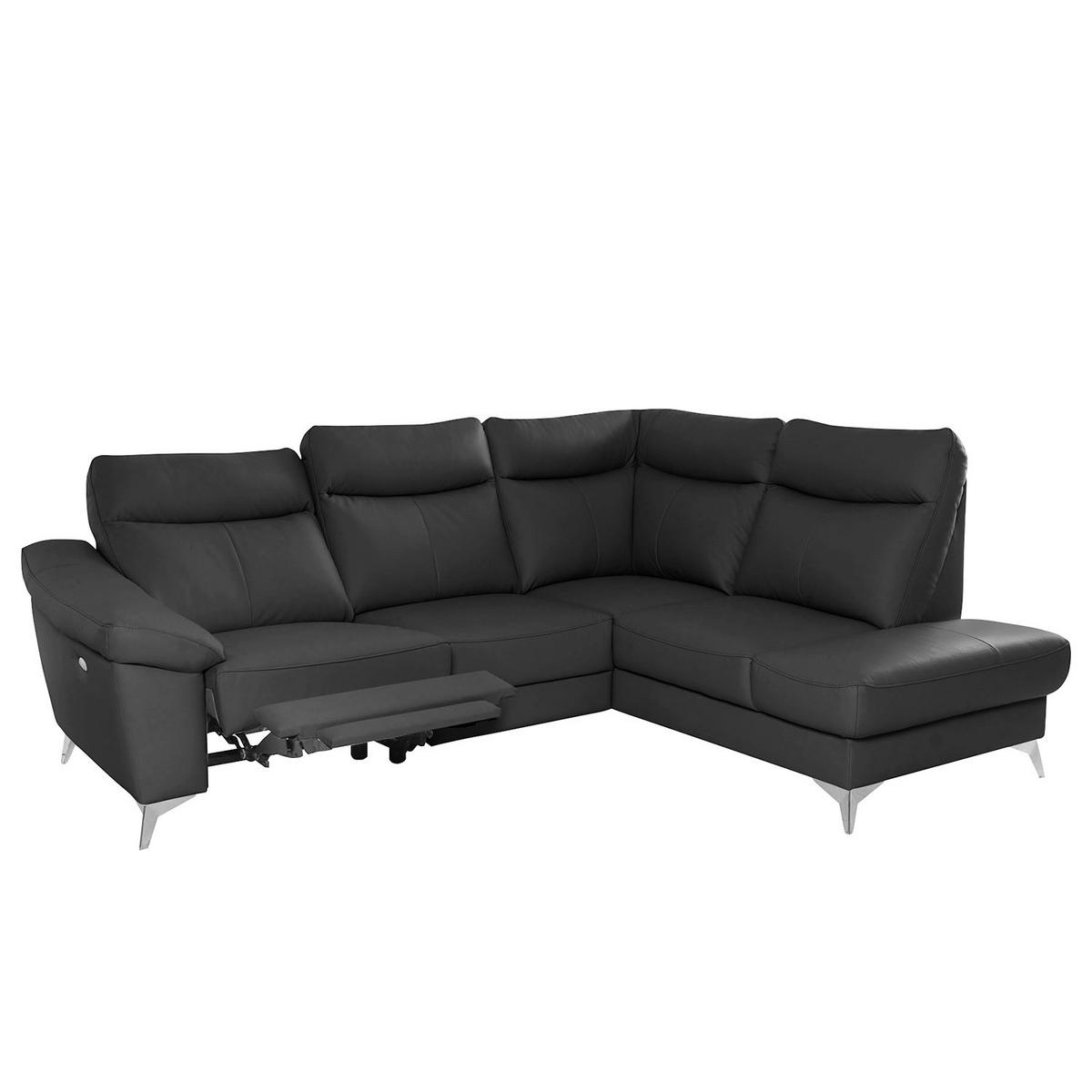 Ecksofa Luna Teilleder Schwarz 242x194 - Chromfarben/Schwarz, Design, Leder/Textil (242/194cm) - Livetastic