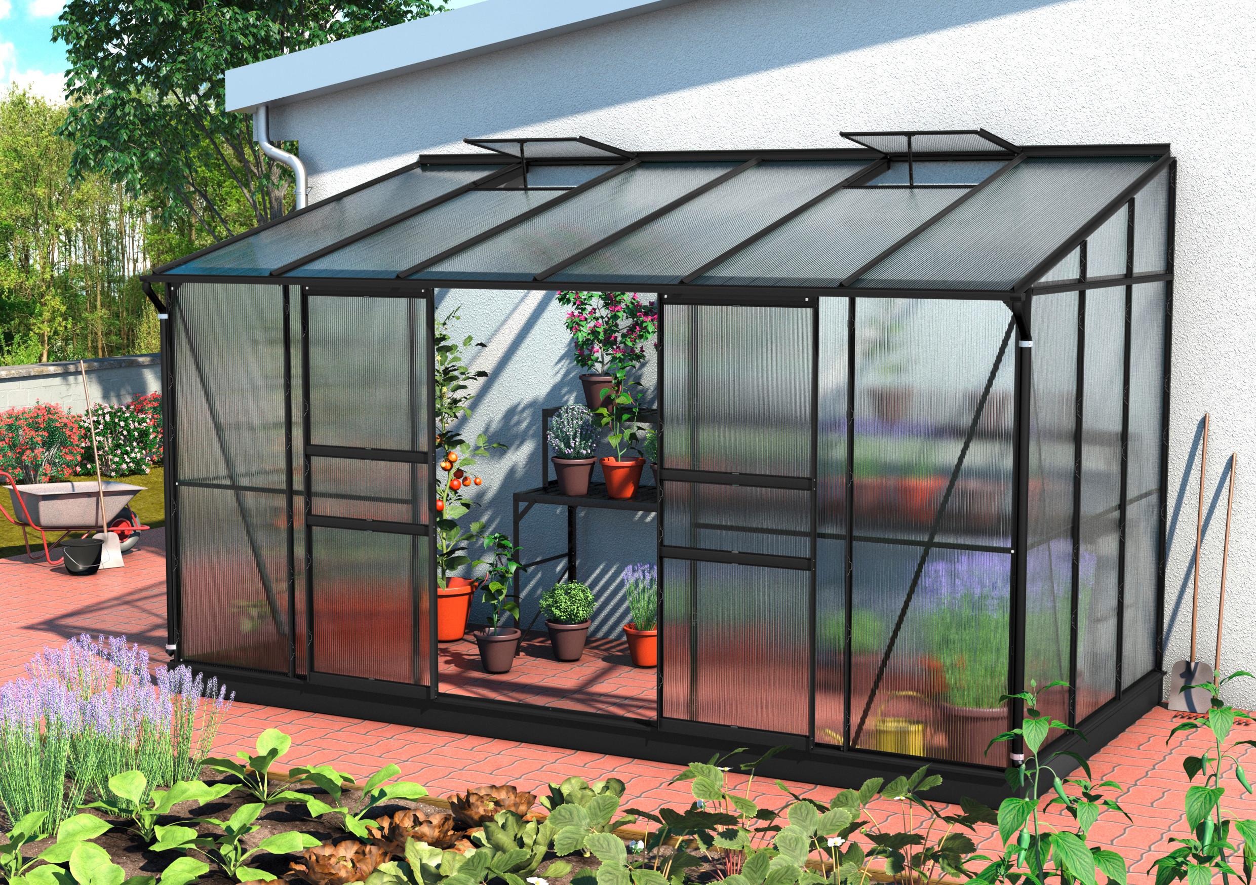 Anlehn-Gewächshausbausatz Ida 7800 Hkp 6mm, Schwarz