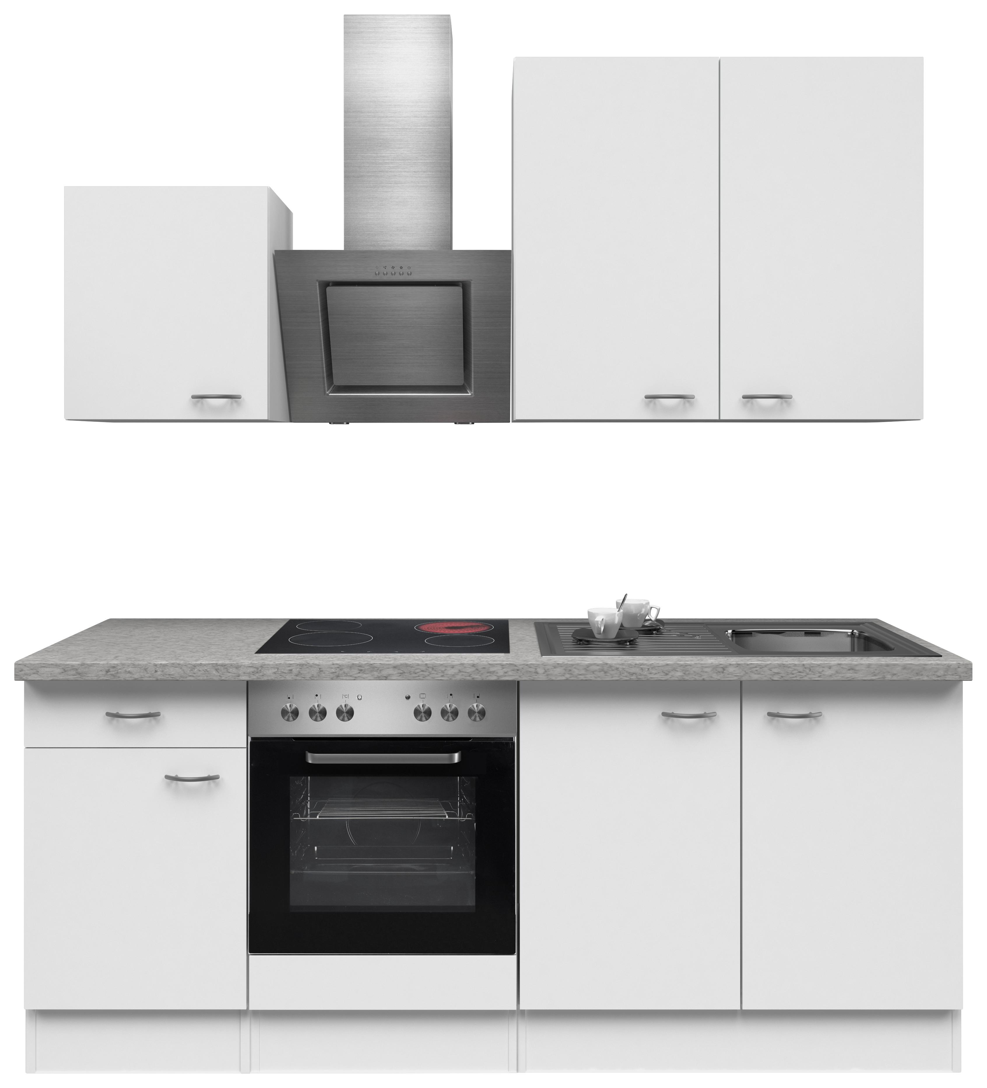 Küchenzeile Wito mit Geräten 210 cm Grau/Weiß Modern - Hellgrau/Weiß, MODERN, Holzwerkstoff (210cm) - FlexWell