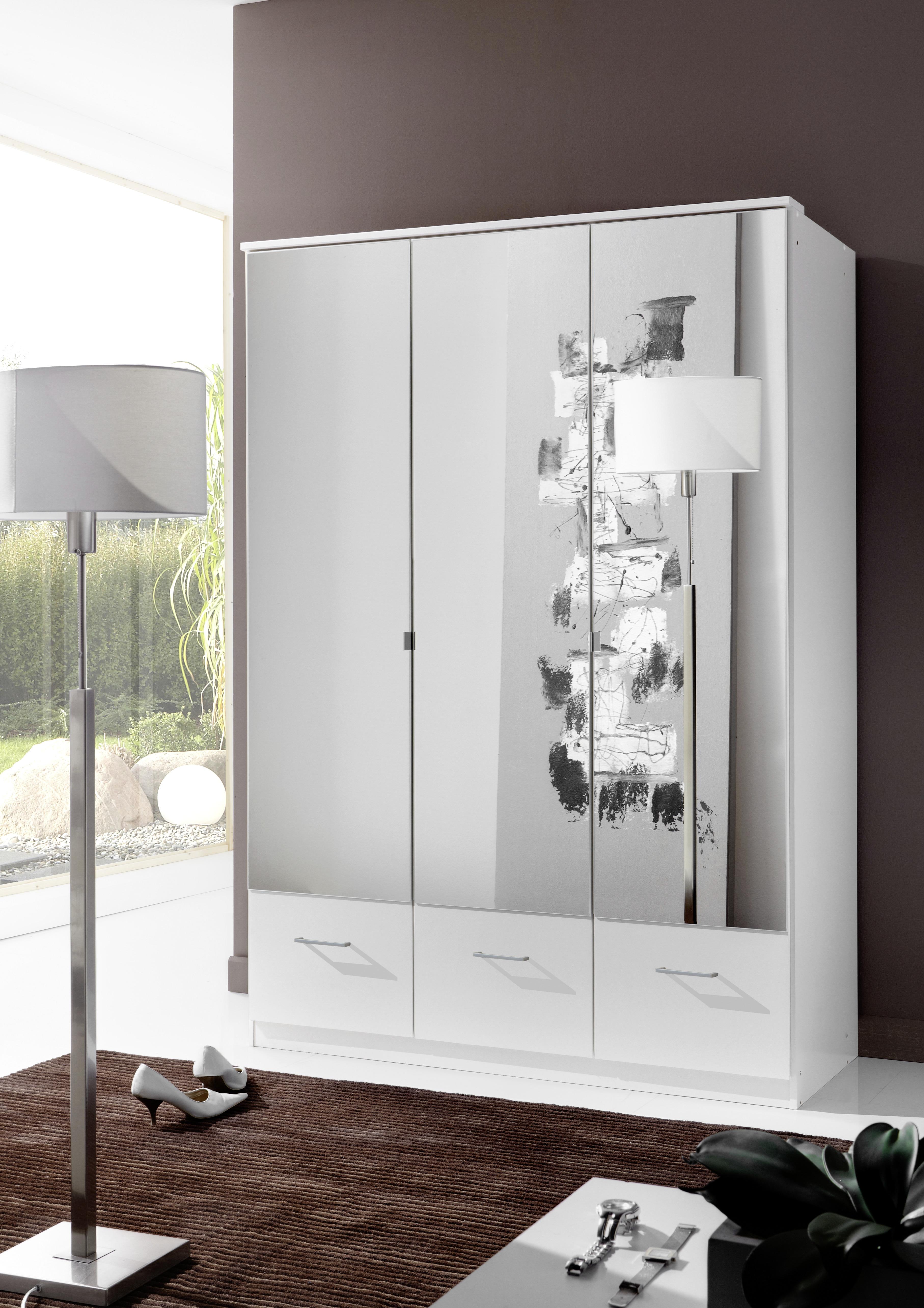 Drehtürenschrank Mit Spiegel 135cm Imago, Weiß Dekor - Weiß, KONVENTIONELL, Glas/Holzwerkstoff (135/199,5/58cm) - MID.YOU