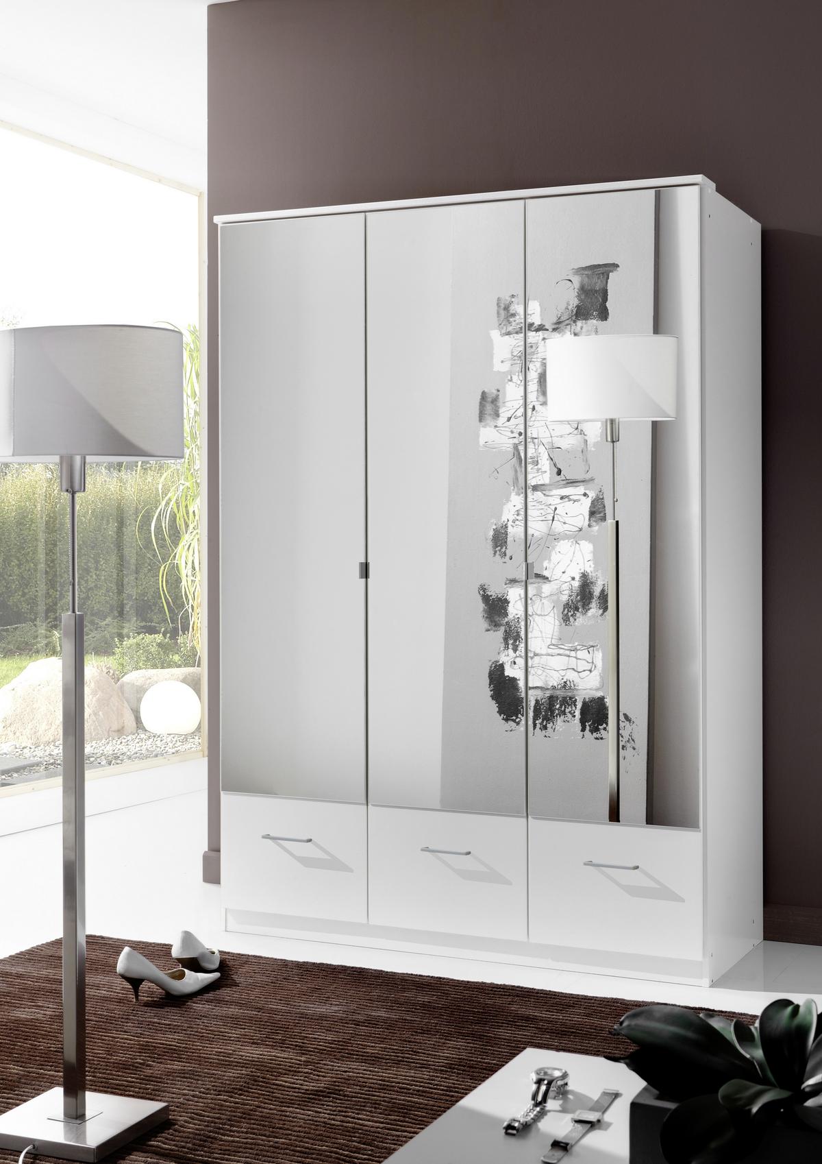 Drehtürenschrank Mit Spiegel 135cm Imago, Weiß Dekor - Weiß, KONVENTIONELL, Glas/Holzwerkstoff (135/199/58cm) - MID.YOU