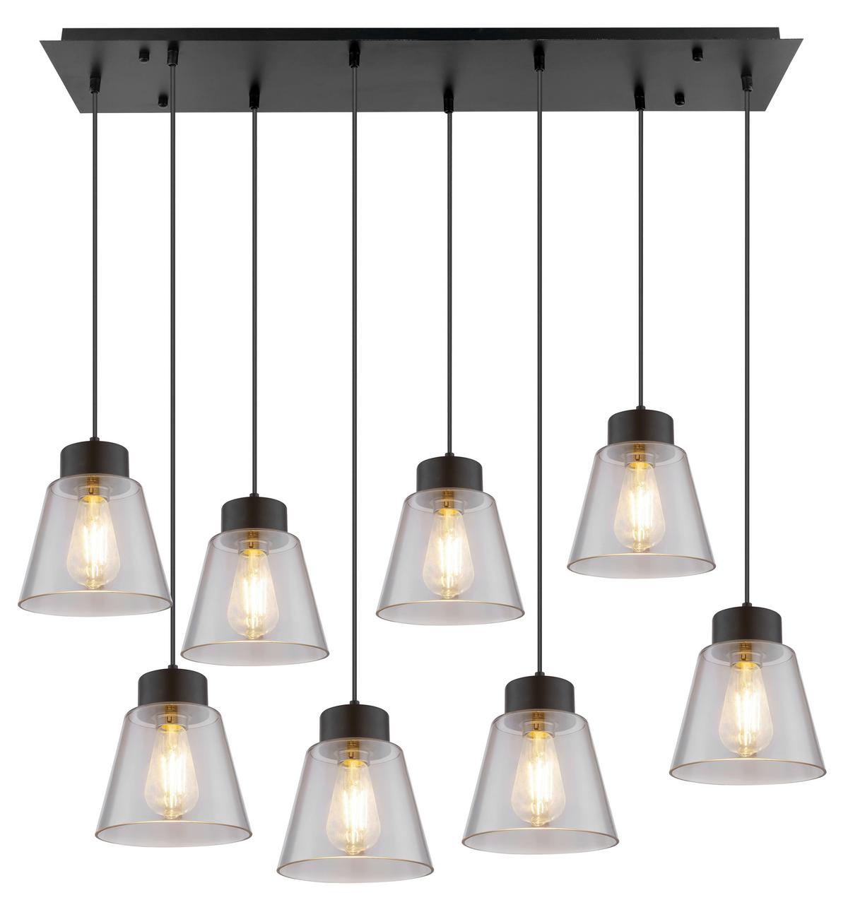 Hängeleuchte Globo H: 125 Cm 8-Flammig - Schwarz, Basics, Glas/Metall (94/34/125cm) - Globo
