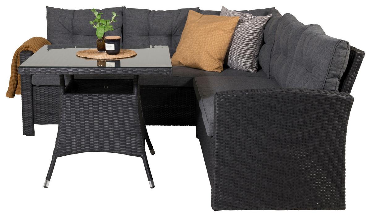 Loungegarnitur Watford - Schwarz/Grau, KONVENTIONELL, Glas/Kunststoff - Gardenson