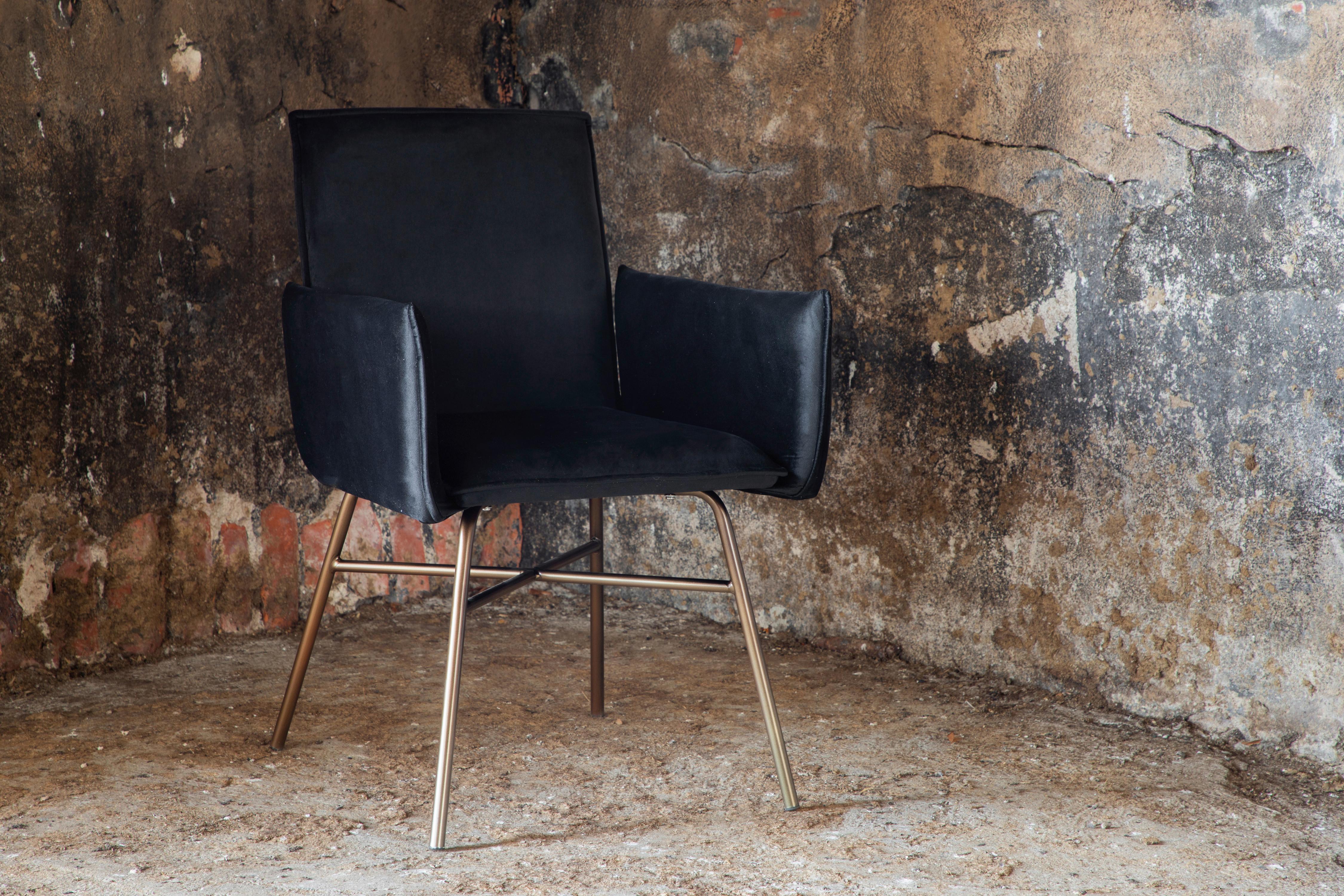 Stuhl Petra - Messingfarben/Schwarz, Design, Textil/Metall (57/87/60cm) - Livetastic