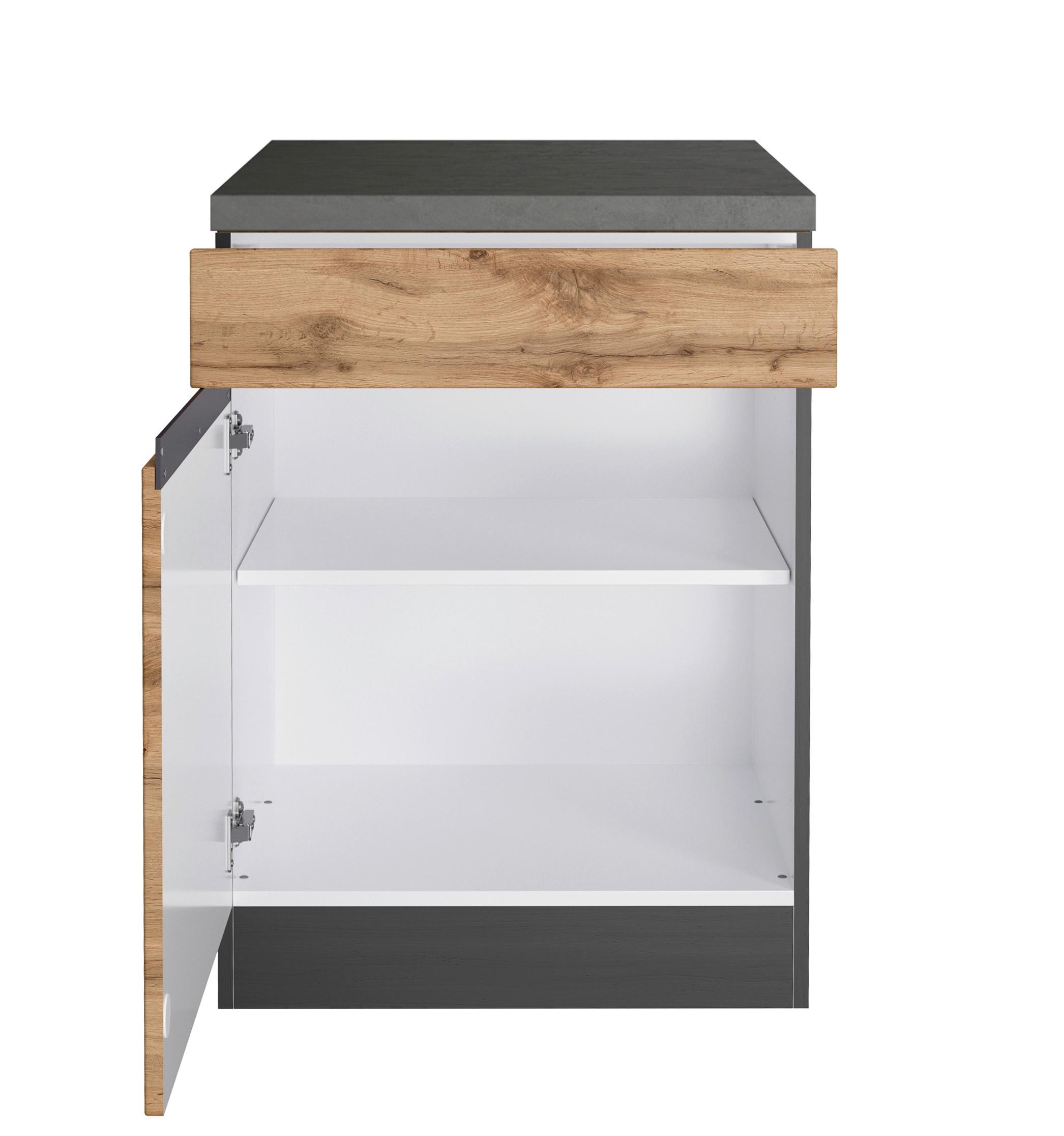 Küchenunterschrank Turin B: 60 cm Graphitfarben/Eiche Dekor - Eiche Wotan/Graphitfarben, Design (60/86/60cm) - Held