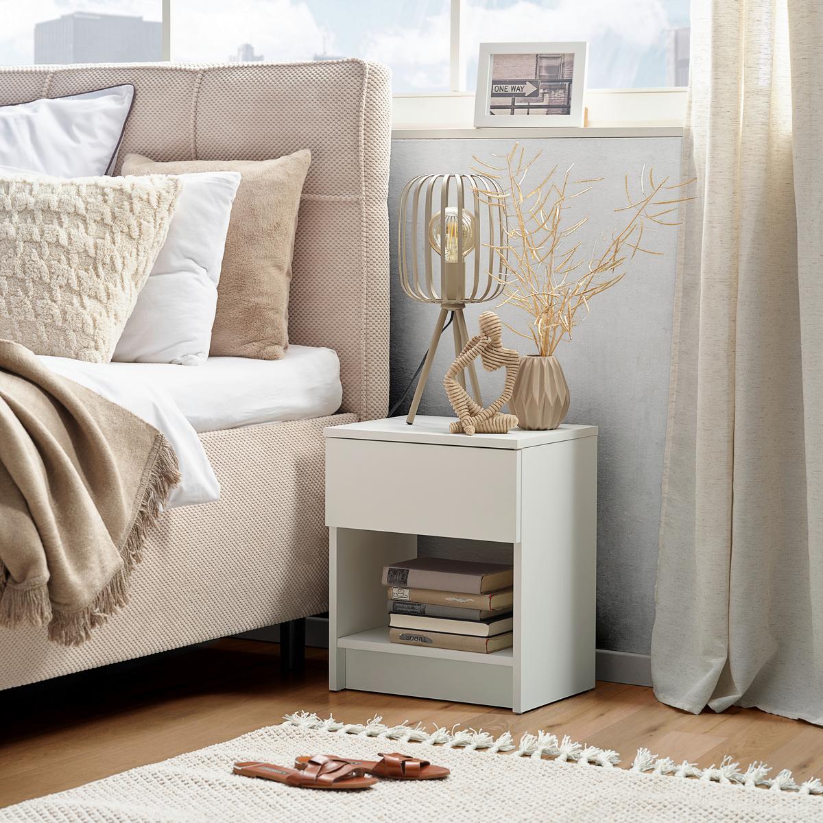 Nachtkästchen Ribe Kaschmir 1 Lade, B: 40 cm - Kaschmir/Weiß, Basics, Holzwerkstoff (40/48/30cm) - P & B