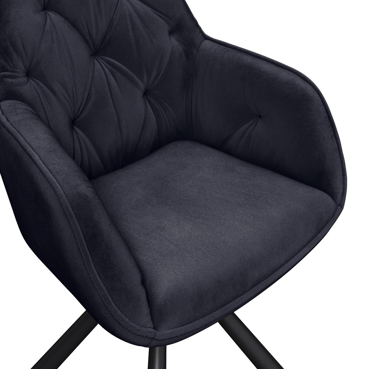 Armlehnstuhl Silvi Samt Schwaz 360° drehbar - Schwarz, KONVENTIONELL, Textil/Metall (62/85/62cm)