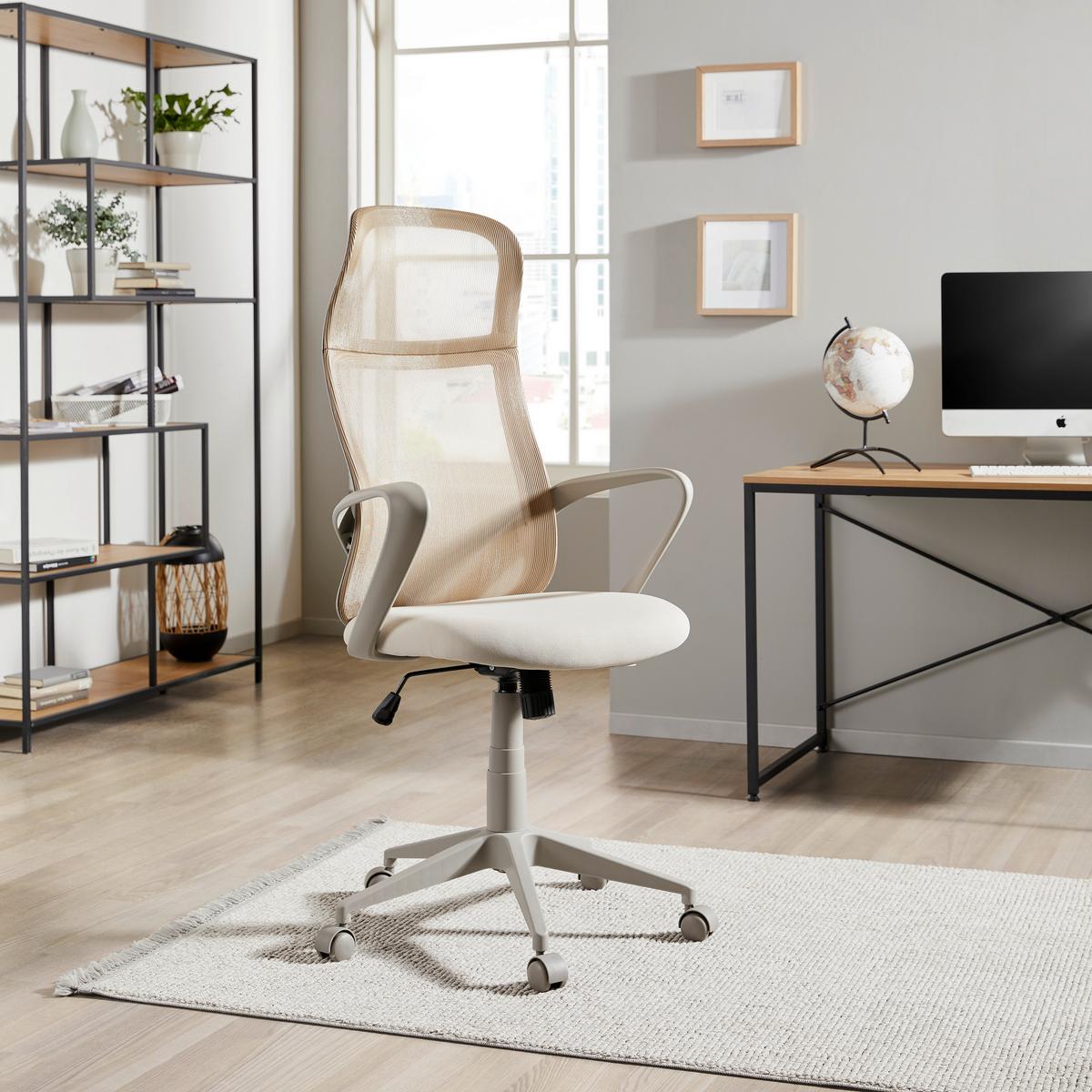 Drehstuhl Patricia mit Armstützen Beige/Grau - Beige/Grau, MODERN, Kunststoff/Textil (63/115-125/61cm) - MID.YOU