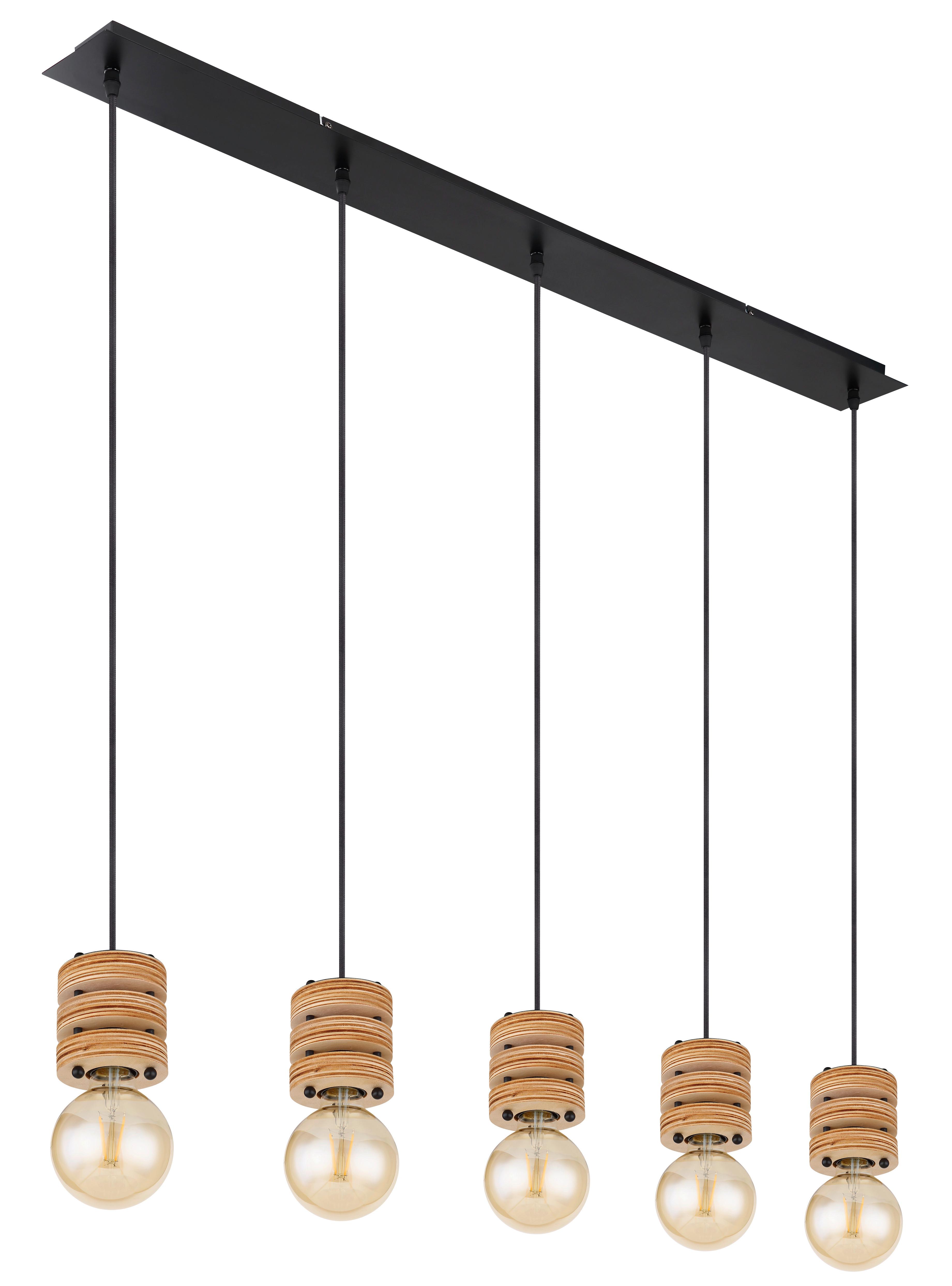 Hängeleuchte Angeline H: 120cm 5-Flammig, Braun/Schwarz - Schwarz/Braun, KONVENTIONELL, Holzwerkstoff/Metall (116/10/120cm) - Globo