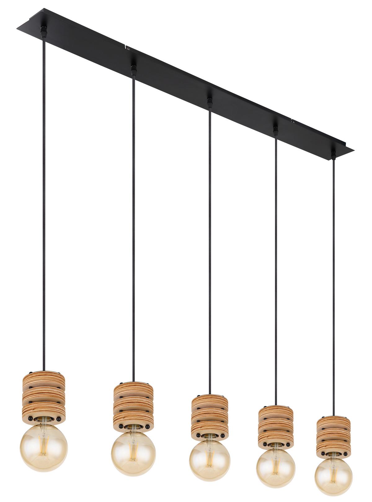 Hängeleuchte Angeline H: 120cm 5-Flammig, Braun/Schwarz - Schwarz/Braun, KONVENTIONELL, Holzwerkstoff/Metall (116/10/120cm) - Globo
