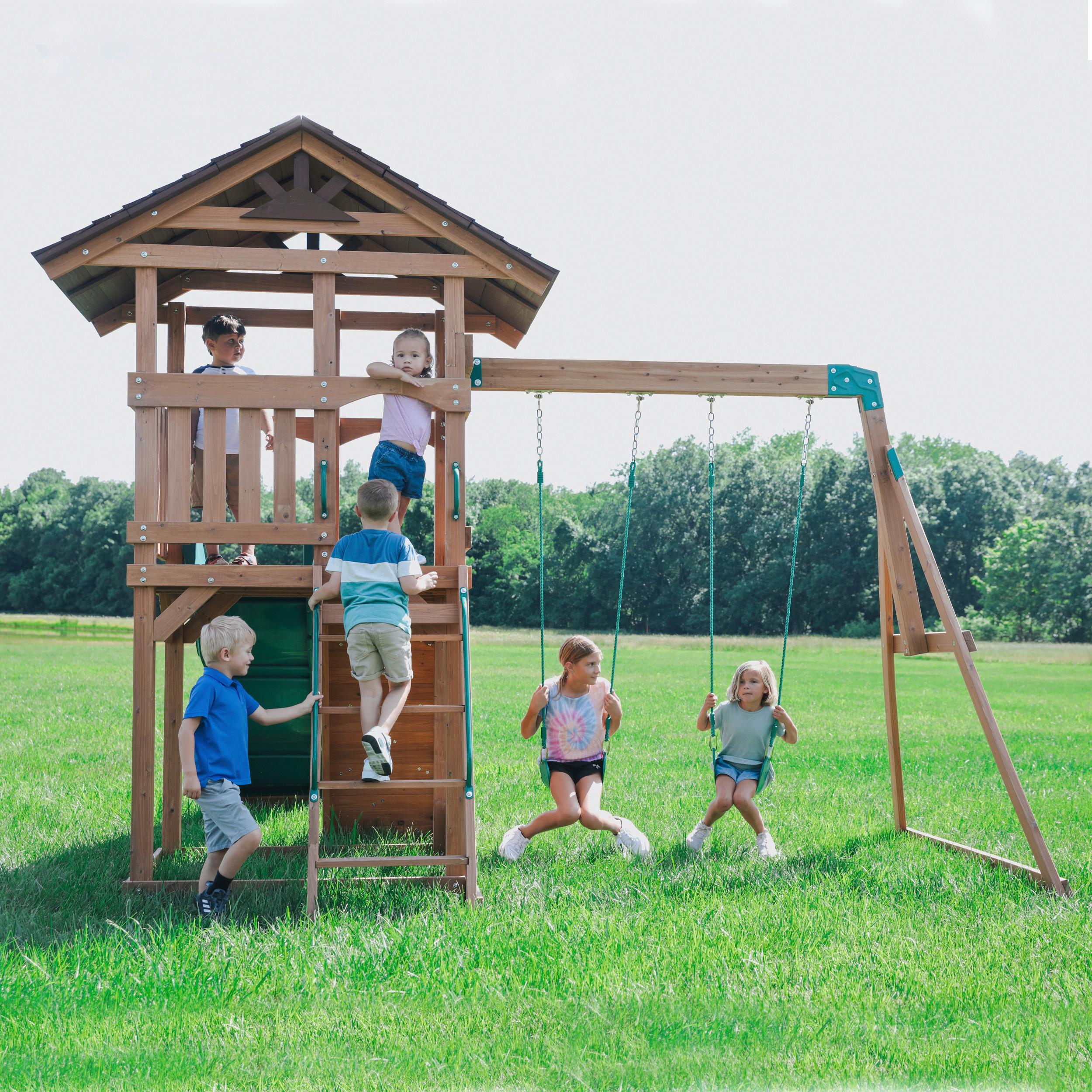 Spielturm B2200159 - Braun/Grün, KONVENTIONELL, Holz (430/310/380cm) - Ambia Garden