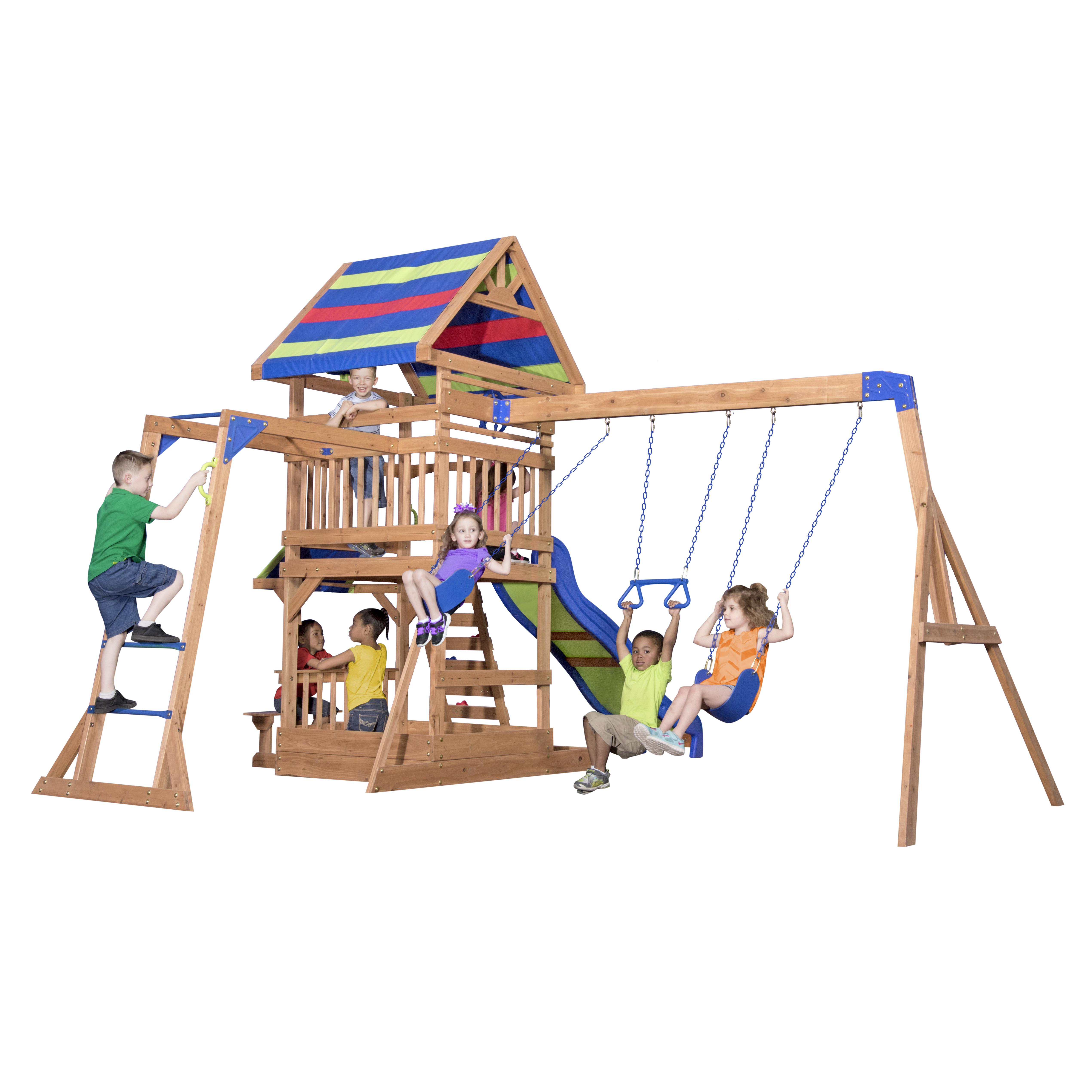 Věž Pro Děti Northbrook - modrá/zelená, Basics, dřevo (429,3/299,7/136,9cm)