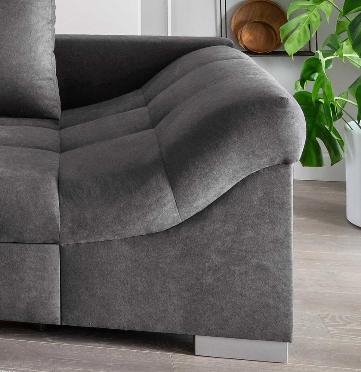 Eckschlafsofa Alvito Anthrazit S: 202/298 Cm - Anthrazit/Silberfarben, Design, Textil (202/298cm) - MID.YOU