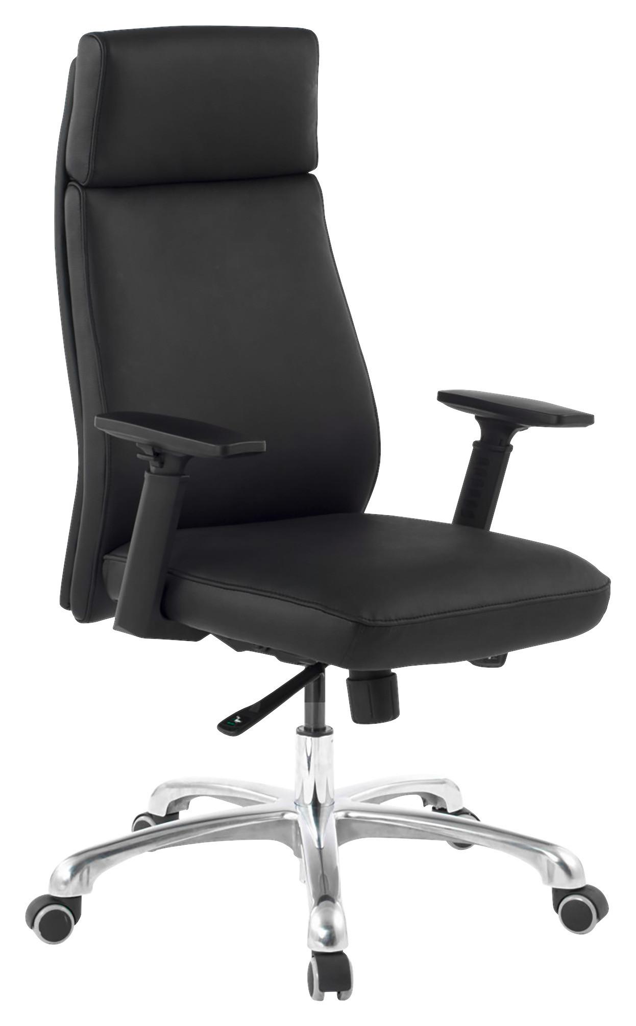 Drehstuhl Porto Mit Armlehnen Und Wippmechanik Leder Schwarz - Schwarz/Alufarben, MODERN, Leder/Kunststoff (67,5/117,5/67,5cm) - MID.YOU