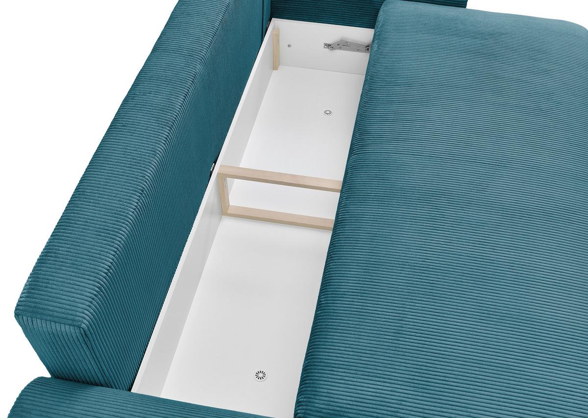 Rozkládací pohovka KIM, tyrkysový manšestr - tyrkysová, Moderní, dřevo (234/90/103cm)