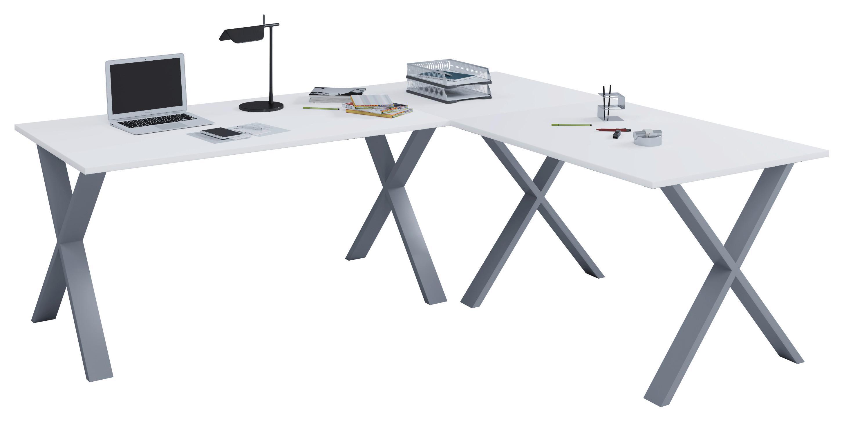 Eckschreibtisch Lona Weiß B: 80 cm - Silberfarben/Weiß, MODERN, Holzwerkstoff/Metall (190/190/76cm) - MID.YOU