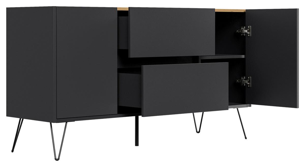 Sideboard Posseik Industrial Graphit/Eichefarben B: 139 cm - Eichefarben/Schwarz, Design, Holzwerkstoff (139/75,8/42cm) - MID.YOU