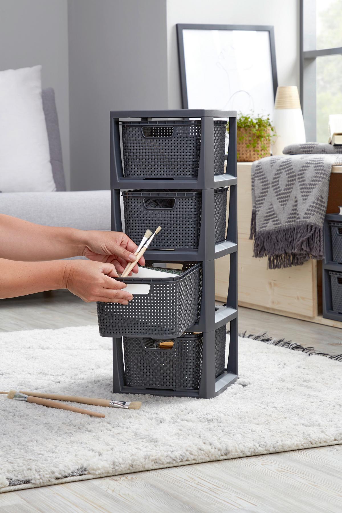 Fiókos Tároló Rattan - krémszínű/antracit, Basics (24,1/29,6/64cm) - Ondega