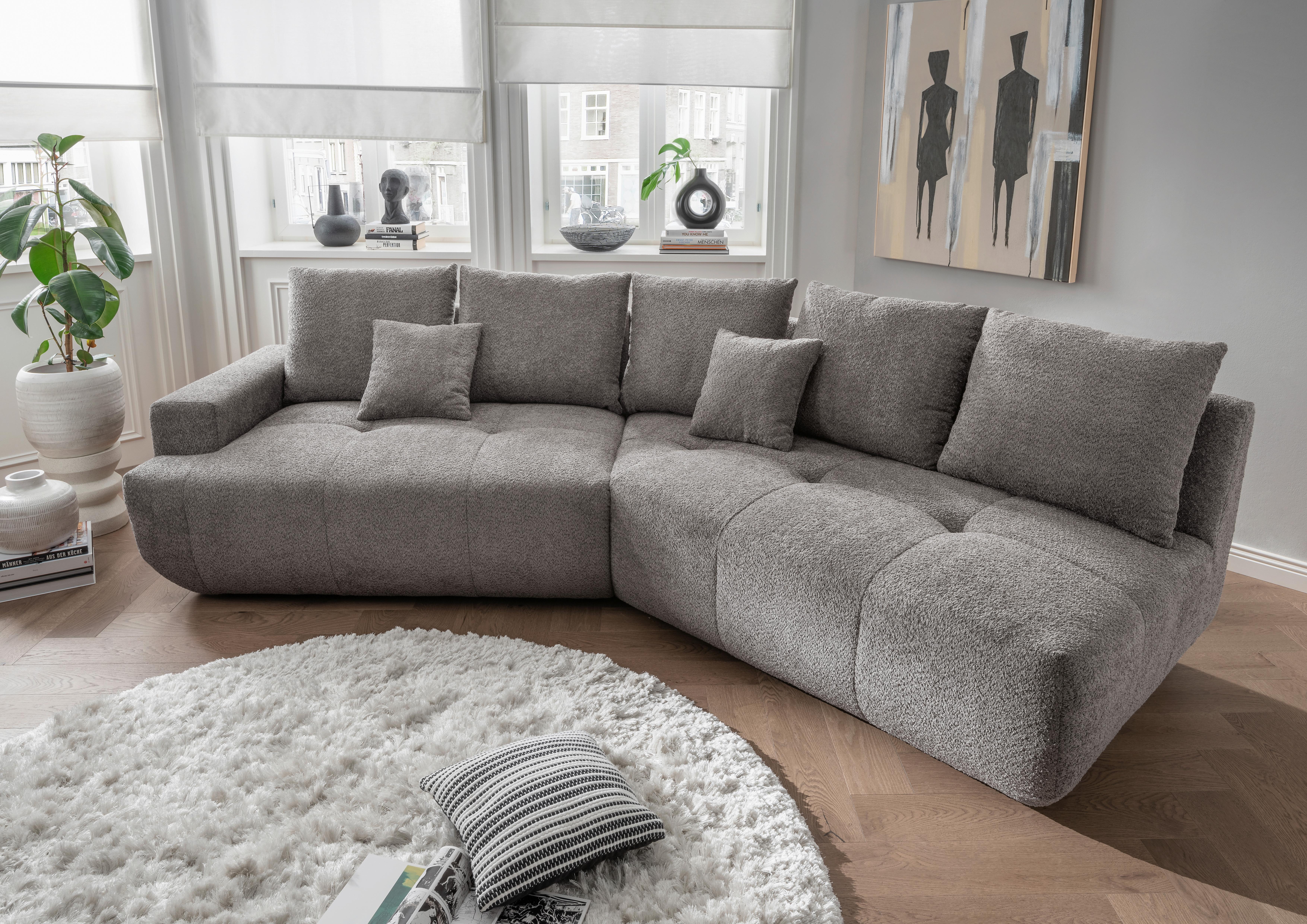 Big Sofa Fertilia Bouclé Anthrazit, B: 323 cm - Anthrazit/Schwarz, MODERN, Textil (323/91/155cm) - Livetastic