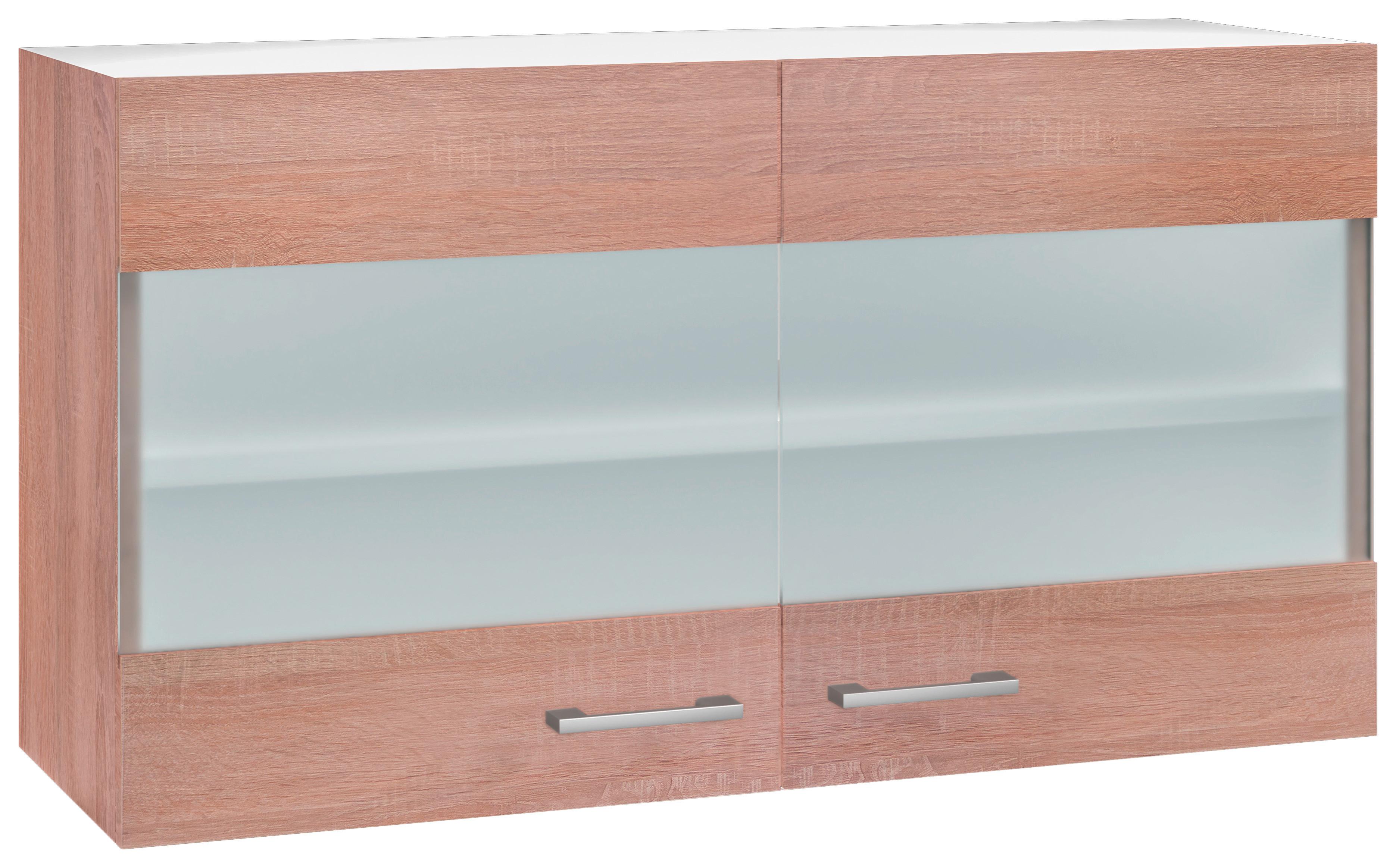 Küchenoberschrank Samoa 100 cm Eiche Dekor 2 Drehtüren + Glas - Weiß/Sonoma Eiche, KONVENTIONELL, Holzwerkstoff (100/54,8/32cm)