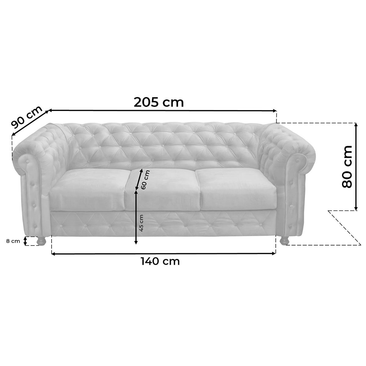 Chesterfield-sofa Cardiff 205 - Wengefarben/Creme, Basics, Textil (205/80/90cm) - P & B