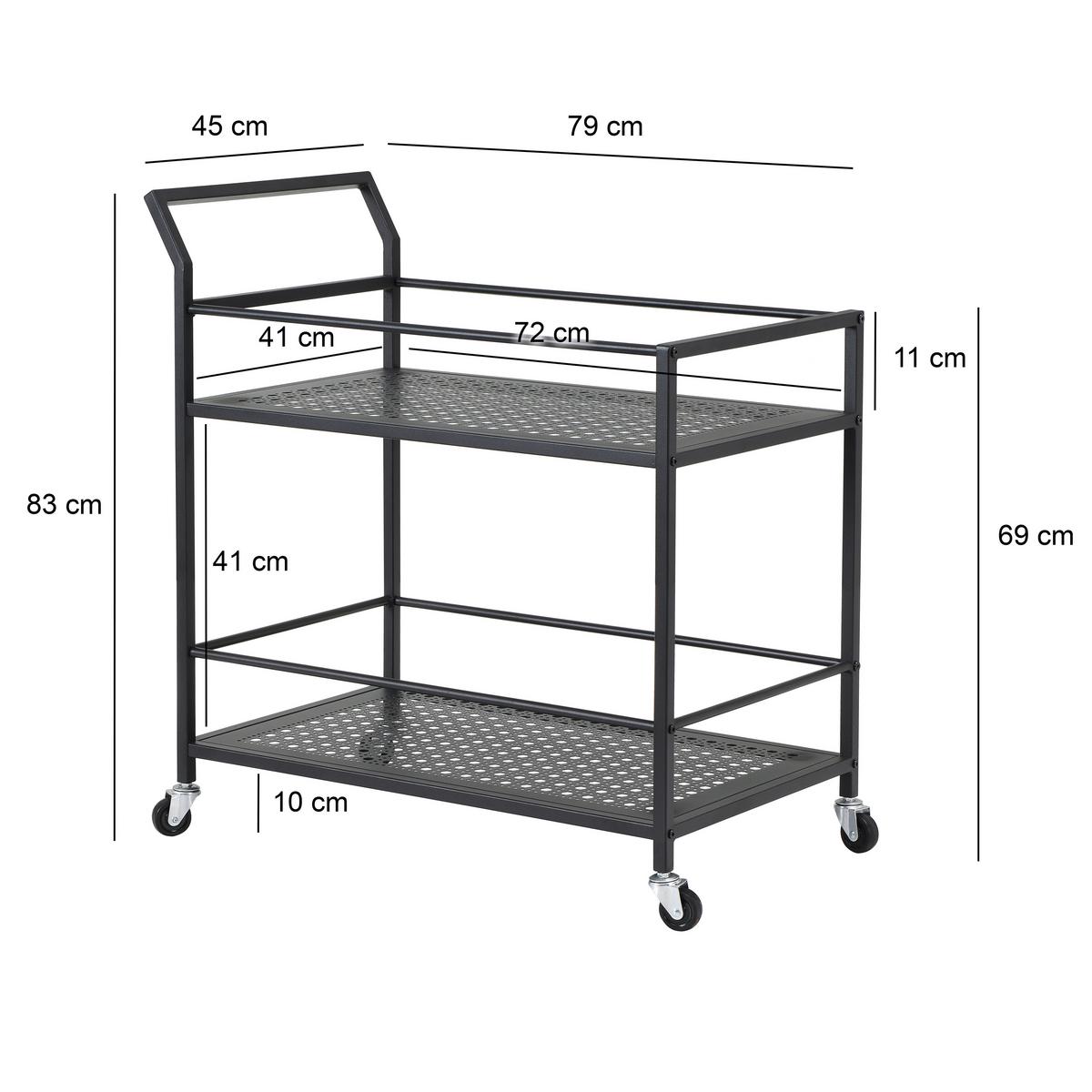 SERVIERWAGEN Schwarz B: 79 cm - Schwarz, Design, Kunststoff/Metall (79/45/83cm) - MID.YOU