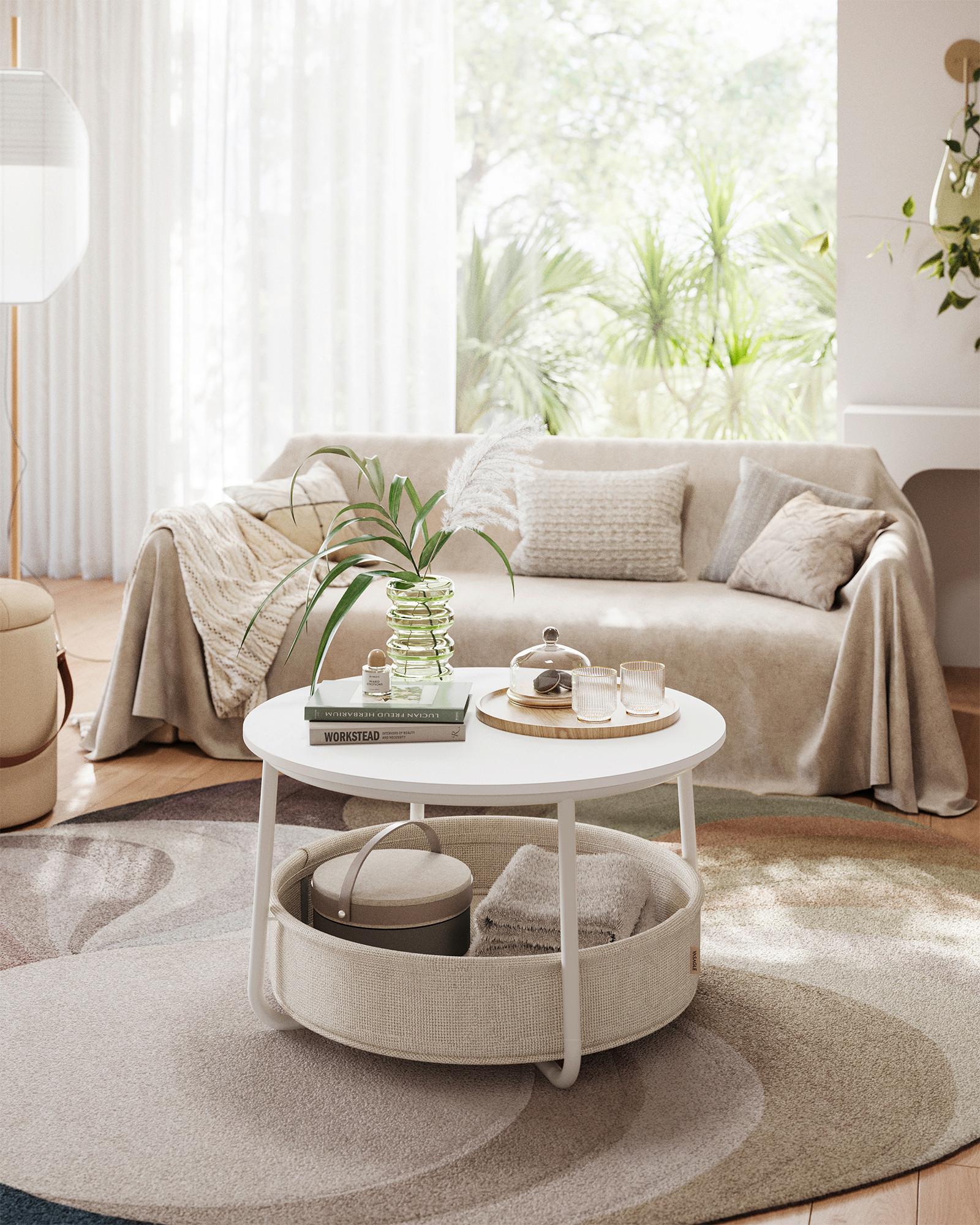 Couchtisch Weiß, Beige B: 75 Cm - Beige/Weiß, Trend, Holzwerkstoff/Textil (75/75/45cm) - MID.YOU