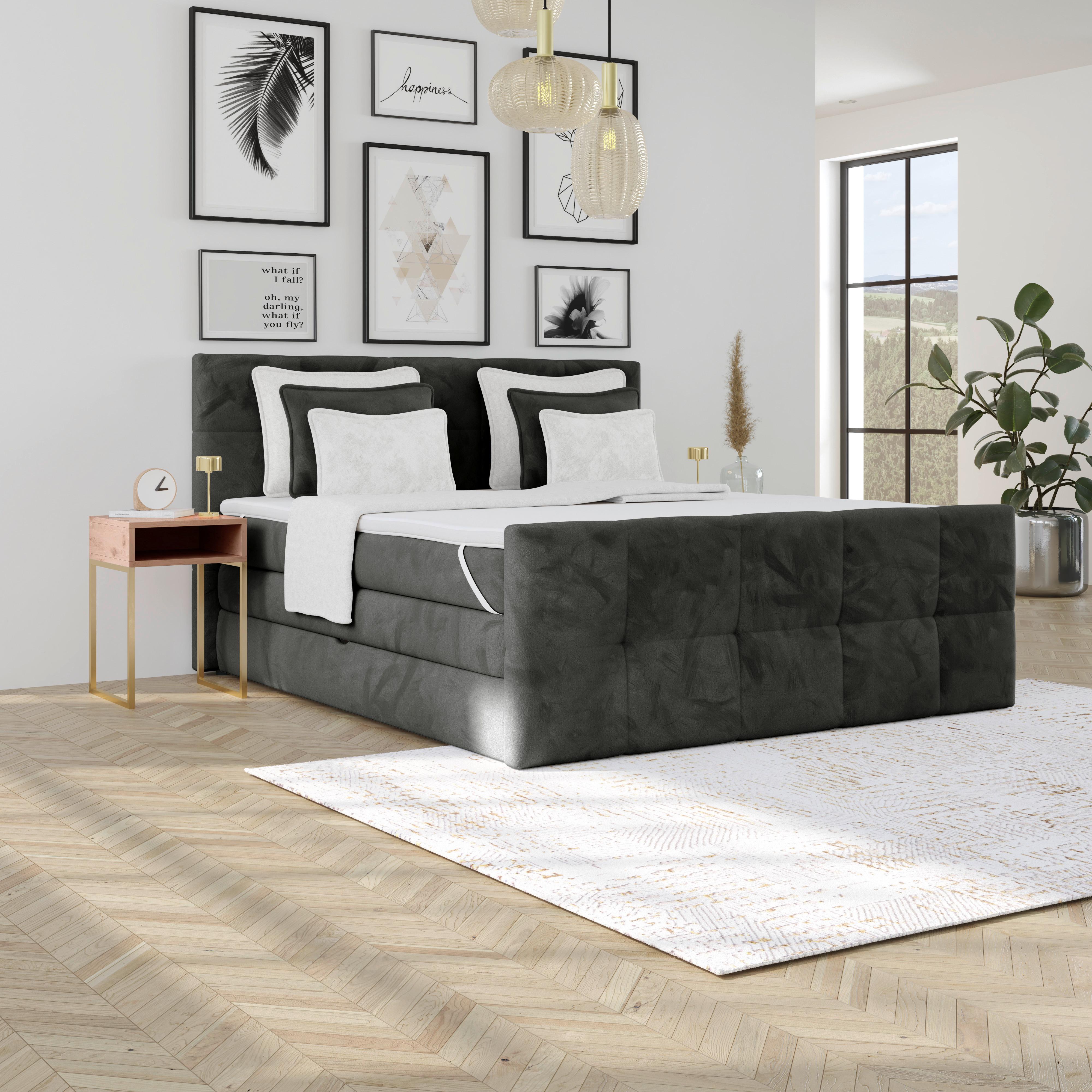 Boxspringbett mit Topper und Bettkasten 180x200 cm Medino - Anthrazit, KONVENTIONELL, Holz/Holzwerkstoff (180/200cm) - Luca Bessoni
