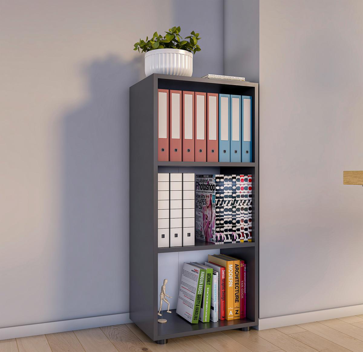 Regál na šanóny Ulas š: 49 cm, antracitový - čierna/antracitová, Modern, kompozitné drevo/plast (49/108/32cm) - MID.YOU