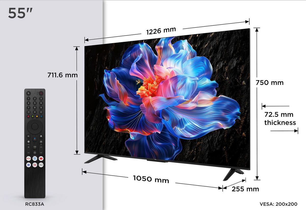 Fernseher TCL 55 Zoll Bildschimdiagonale 139 cm - Schwarz, Basics, Metall (122,6/75/25,5cm)