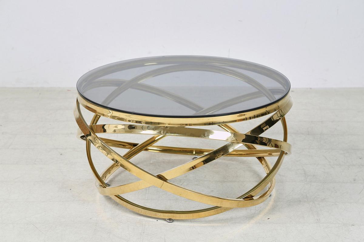 Couchtisch Grau, Goldfarben L: 80 Cm - Goldfarben/Grau, Design, Glas/Metall (80/80/42cm) - Livetastic