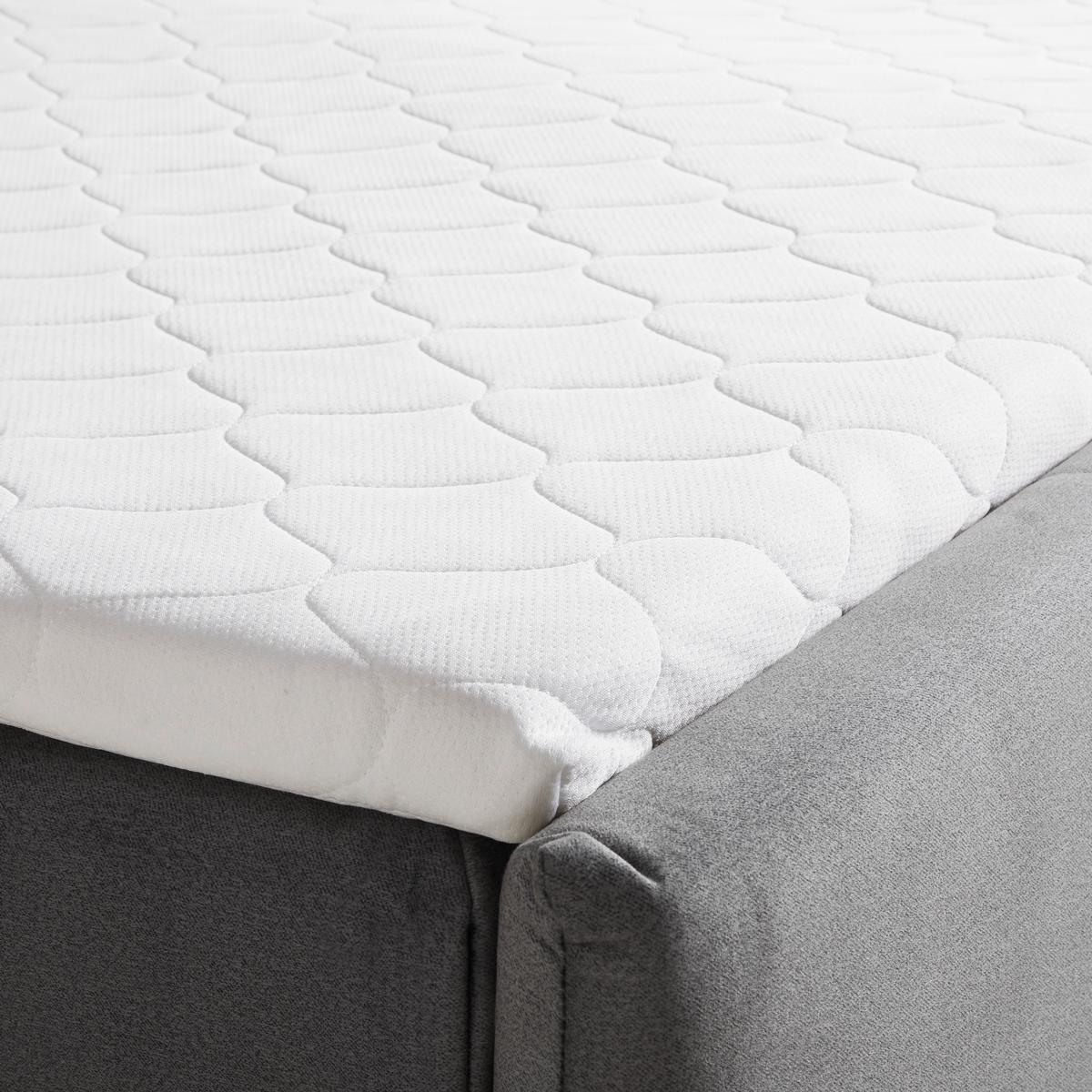 Postel boxspring s toperem, 200x200 cm, šedá - šedá/barvy chromu, Moderní, kov/dřevo (200/200cm) - Bessagi Home