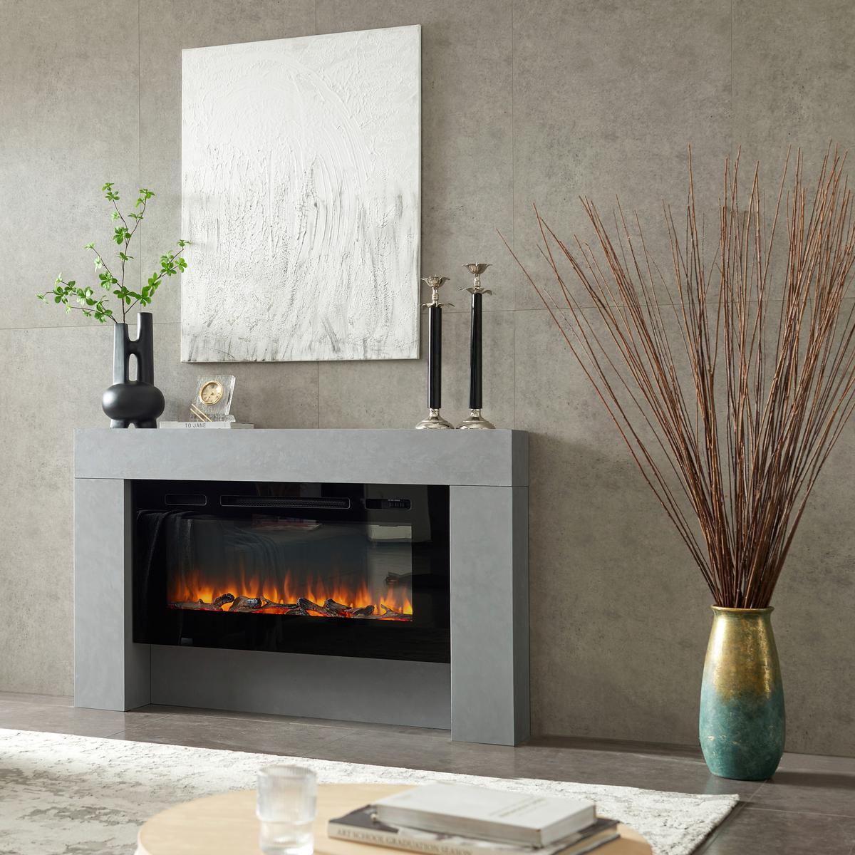 Elektrokamin Herkules - Grau, Basics, Holzwerkstoff/Metall (141/21/88cm)