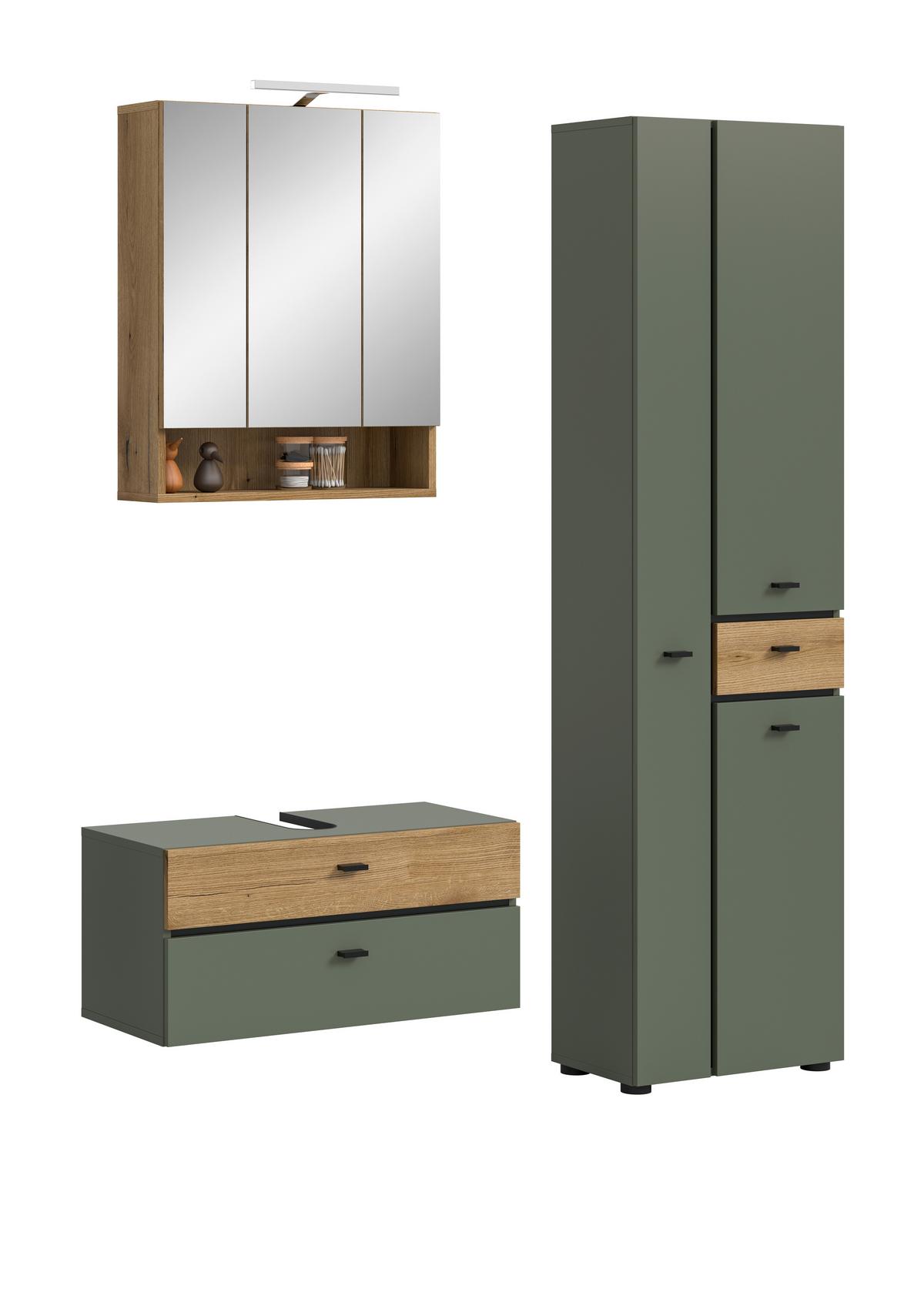 Badezimmer Aqua Grün/Eichefarben B: 126cm - Eichefarben/Schwarz, Trend, Glas/Holzwerkstoff (126cm) - MID.YOU