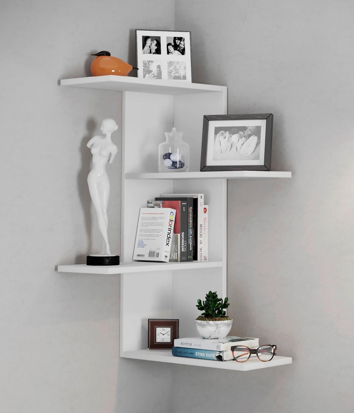 Nástenný regál BALOS biely - biela, Modern, kompozitné drevo (45/77/45cm) - MID.YOU