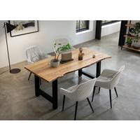 Tischgruppe Akazie Massiv/Creme 5--Teilig. - Creme/Naturfarben, MODERN, Holz/Textil (180/90/76,5cm) - Livetastic