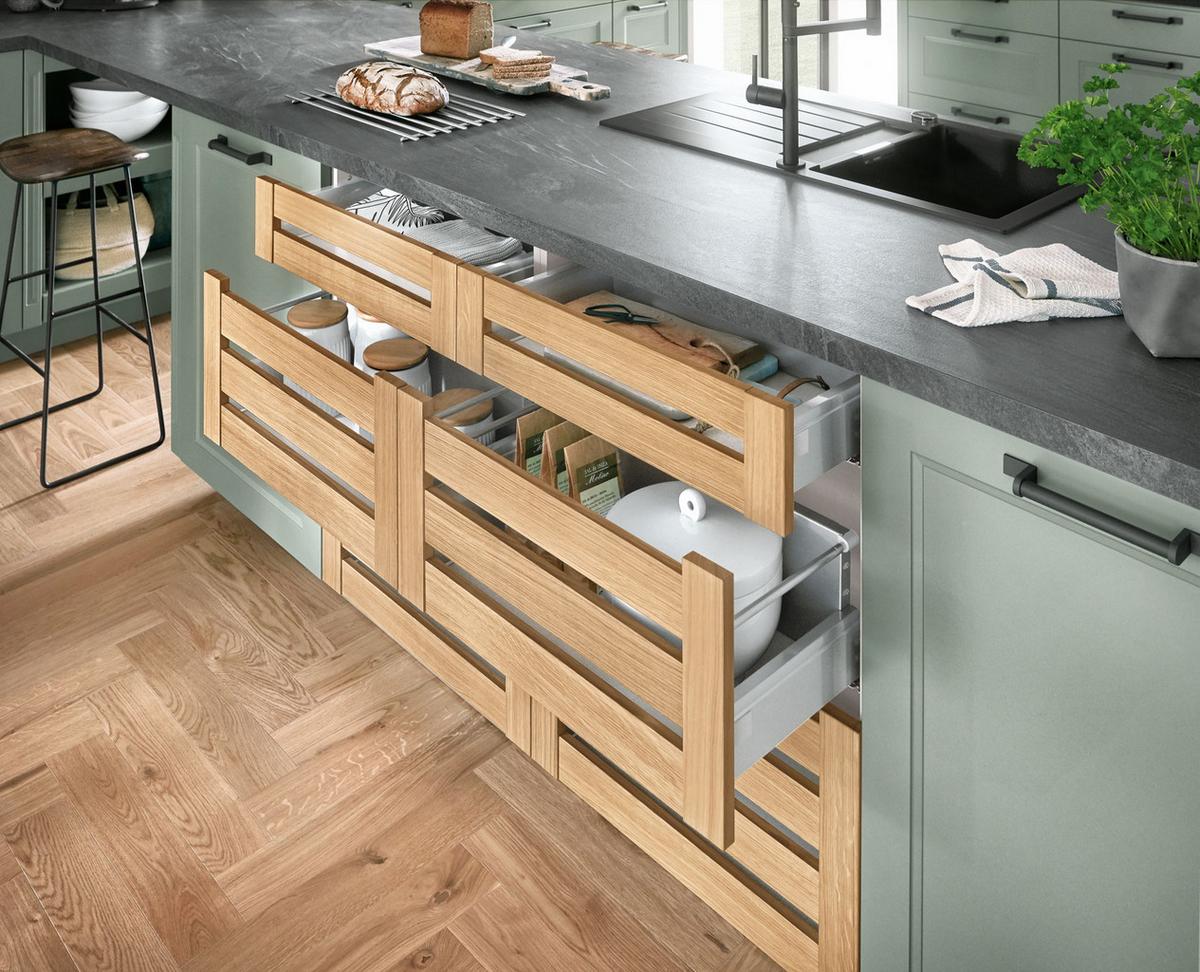 Einbauküche Columbia Frei Planbar Landhausstil - Schwarz/Grün, MODERN, Holzwerkstoff - Vertico