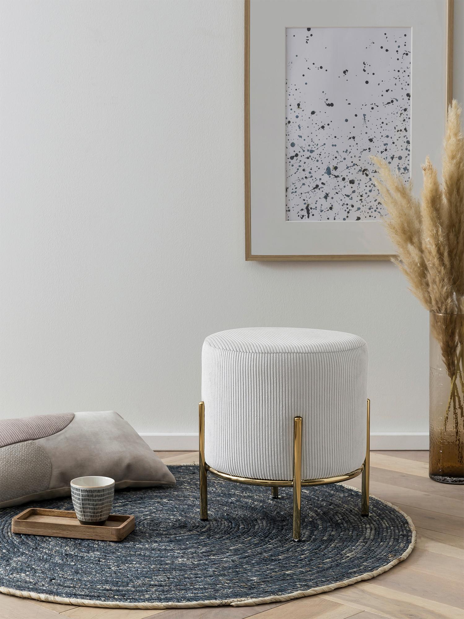 Hocker Goldfarben, Beige B: 35 Cm - Beige/Goldfarben, MODERN, Textil (35/38/35cm) - Livetastic