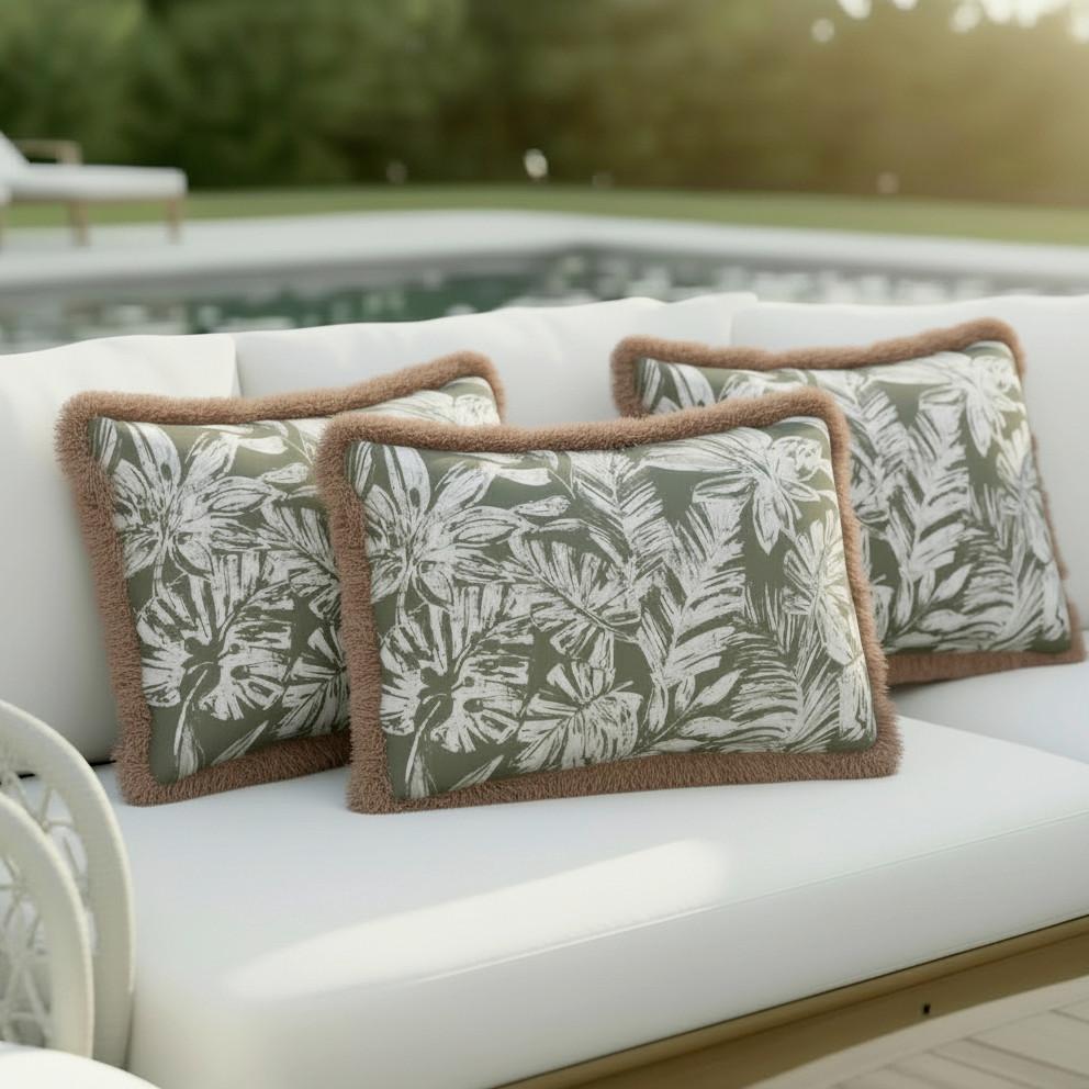 VENKOVNÍ POLŠTÁŘ NOEMI - bílá/olivově zelená, Moderní, textil (50/30/10cm) - Bessagi Garden