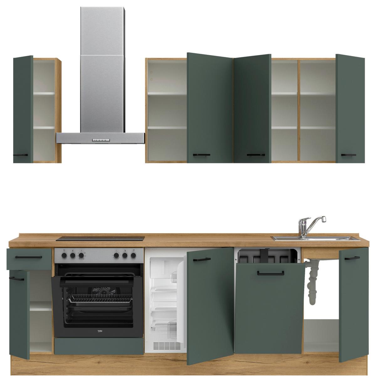 Küchenleerblock Easytouch Low-Line, L9 Links - Dunkelgrün/Eichefarben, MODERN, Holzwerkstoff (240cm) - Nobilia
