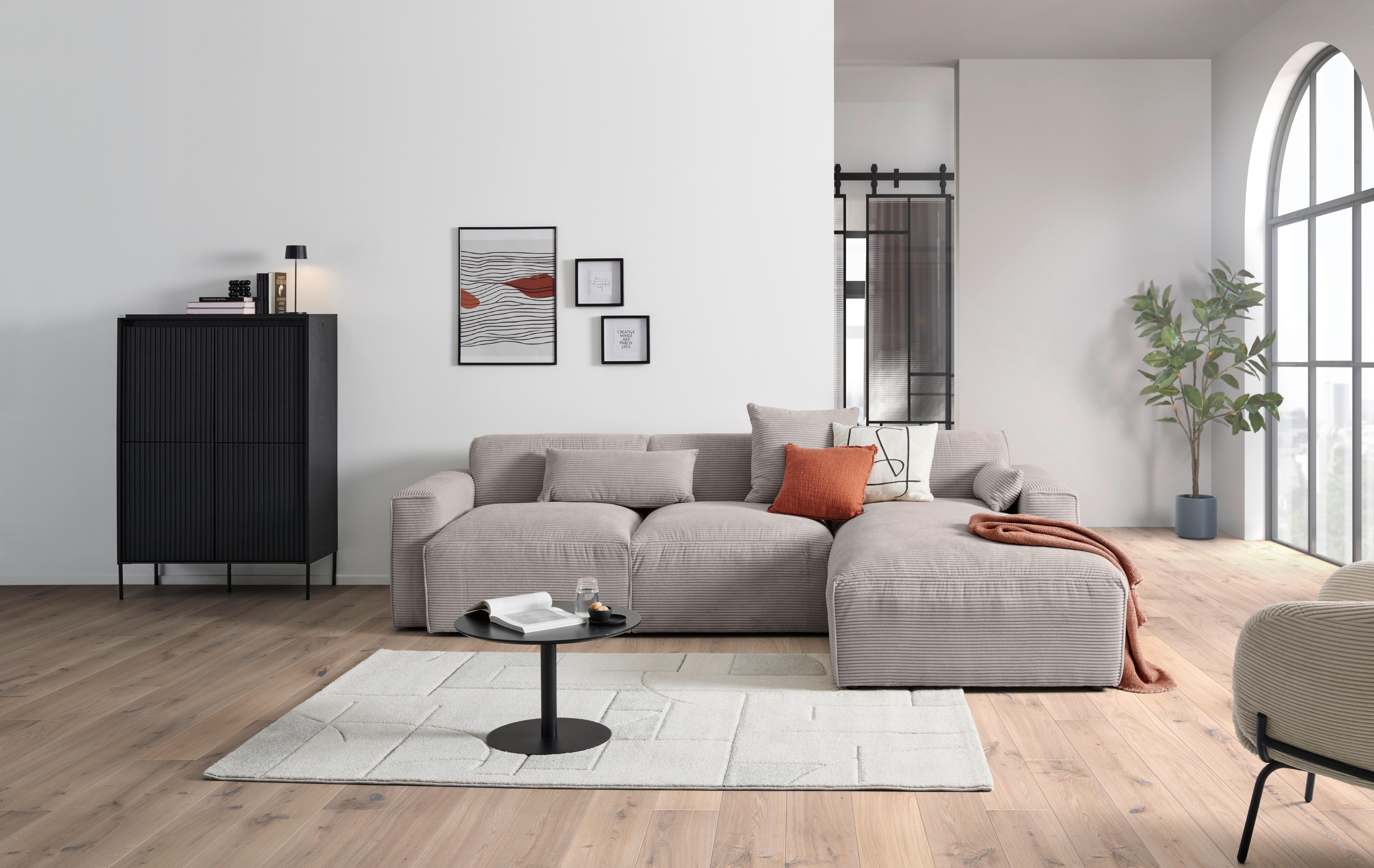 Ecksofa mit Zierkissen Pearl Taupe 303x196 cm - Taupe/Schwarz, Design, Textil (303/196cm) - Livetastic